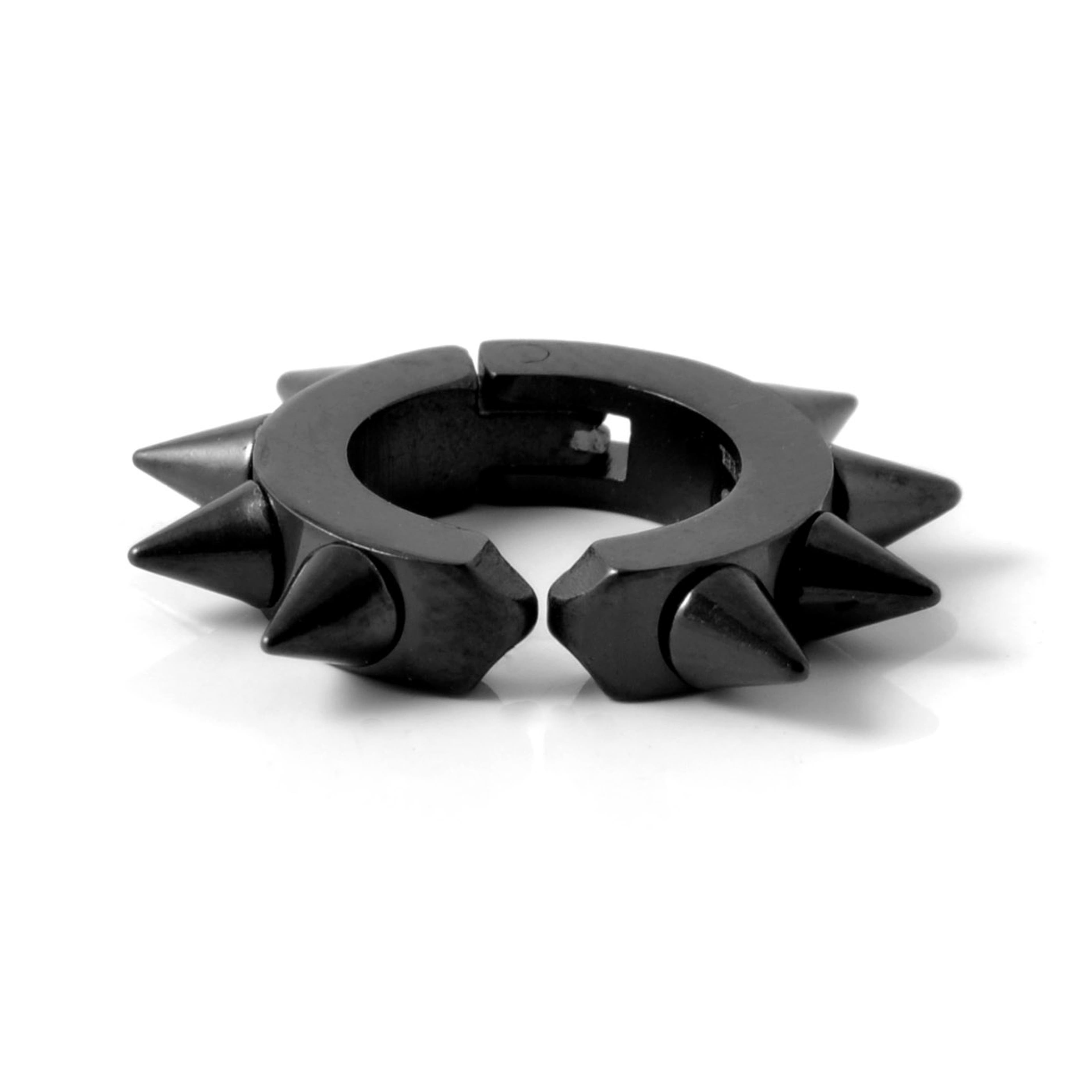Sentio | Matně černá náušnice kroužek klip s hroty z chirurgické oceli