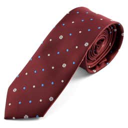 Burgundy, White & Baby Blue Dotted Polyester Tie