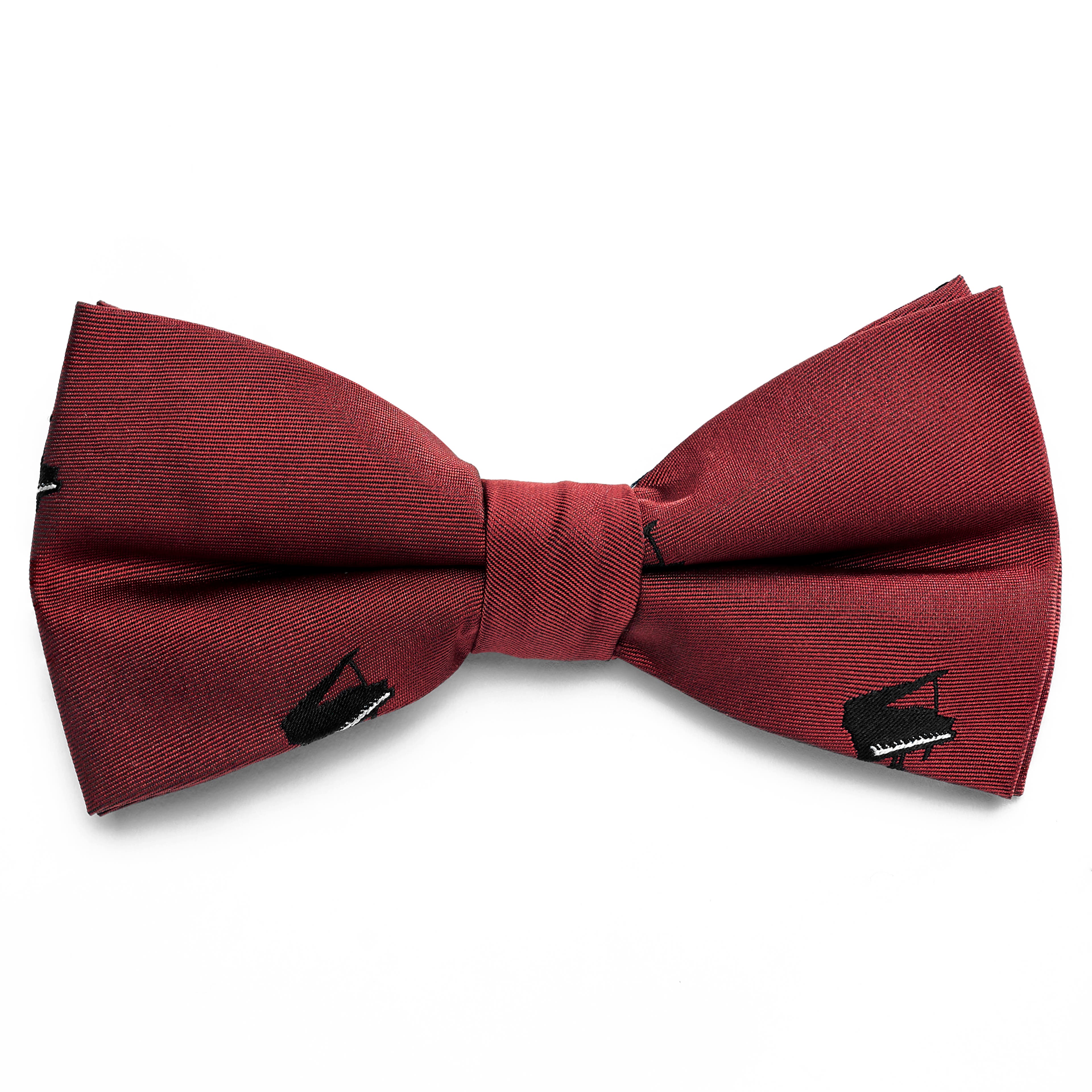 Burgundy with Pianos Pre-Tied Bow Tie