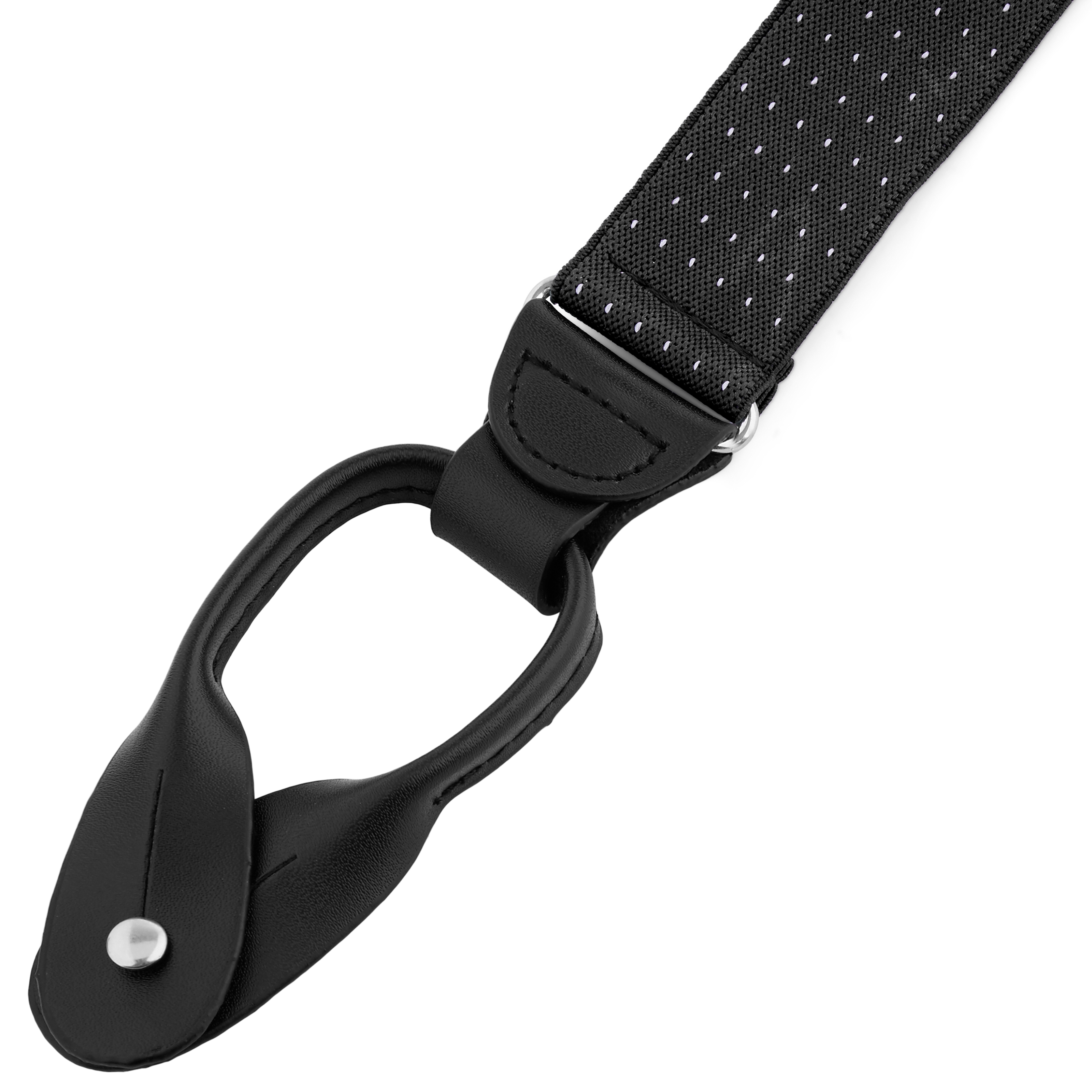 Bretelles larges à boutons - couleur noir à pois blancs - 2