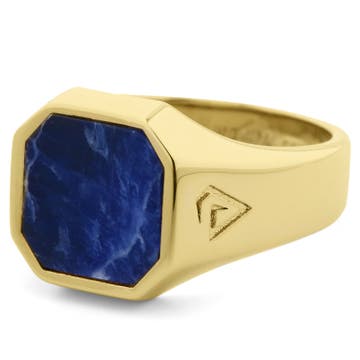 Позлатен сребърен пръстен печат със син камък