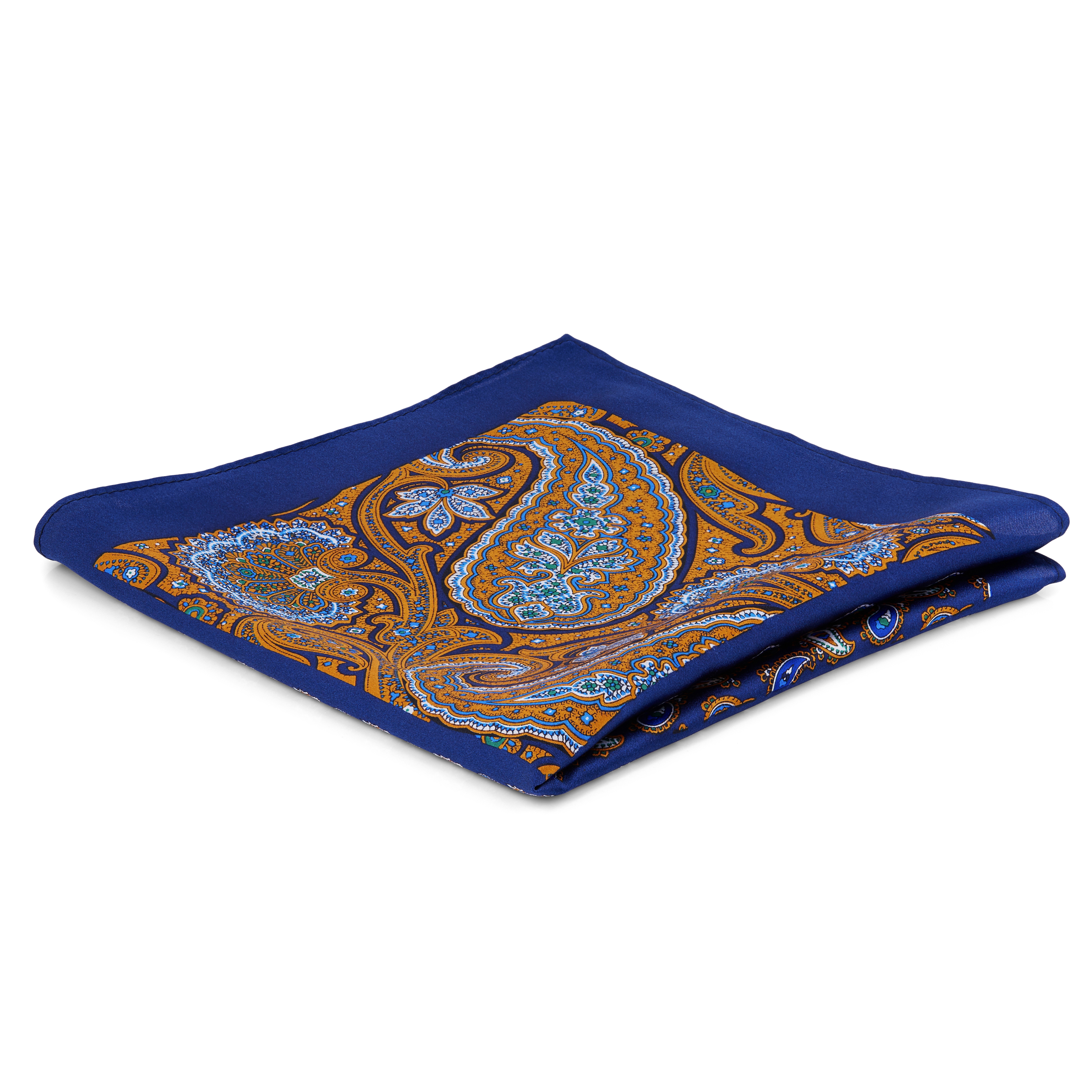 Blå og Orange Lommeklud med Patchwork Mønster - 1