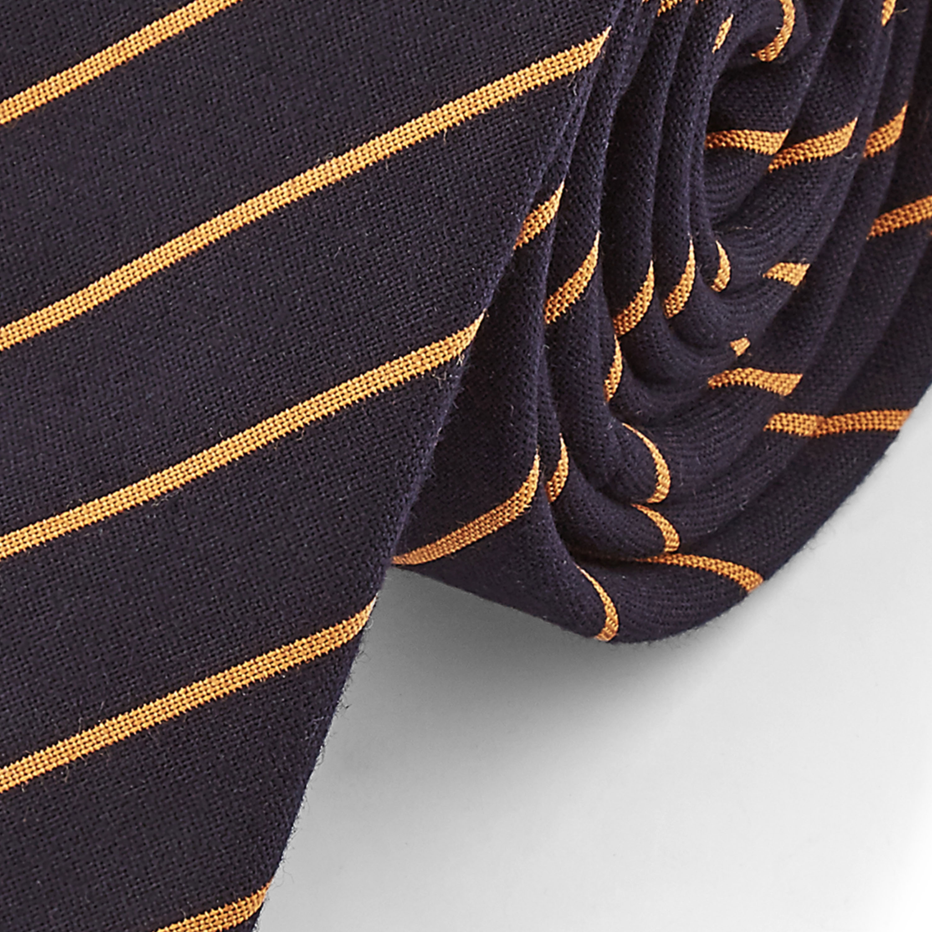 Dark Blue & Orange Diagonal Striped Cotton Necktie - 2