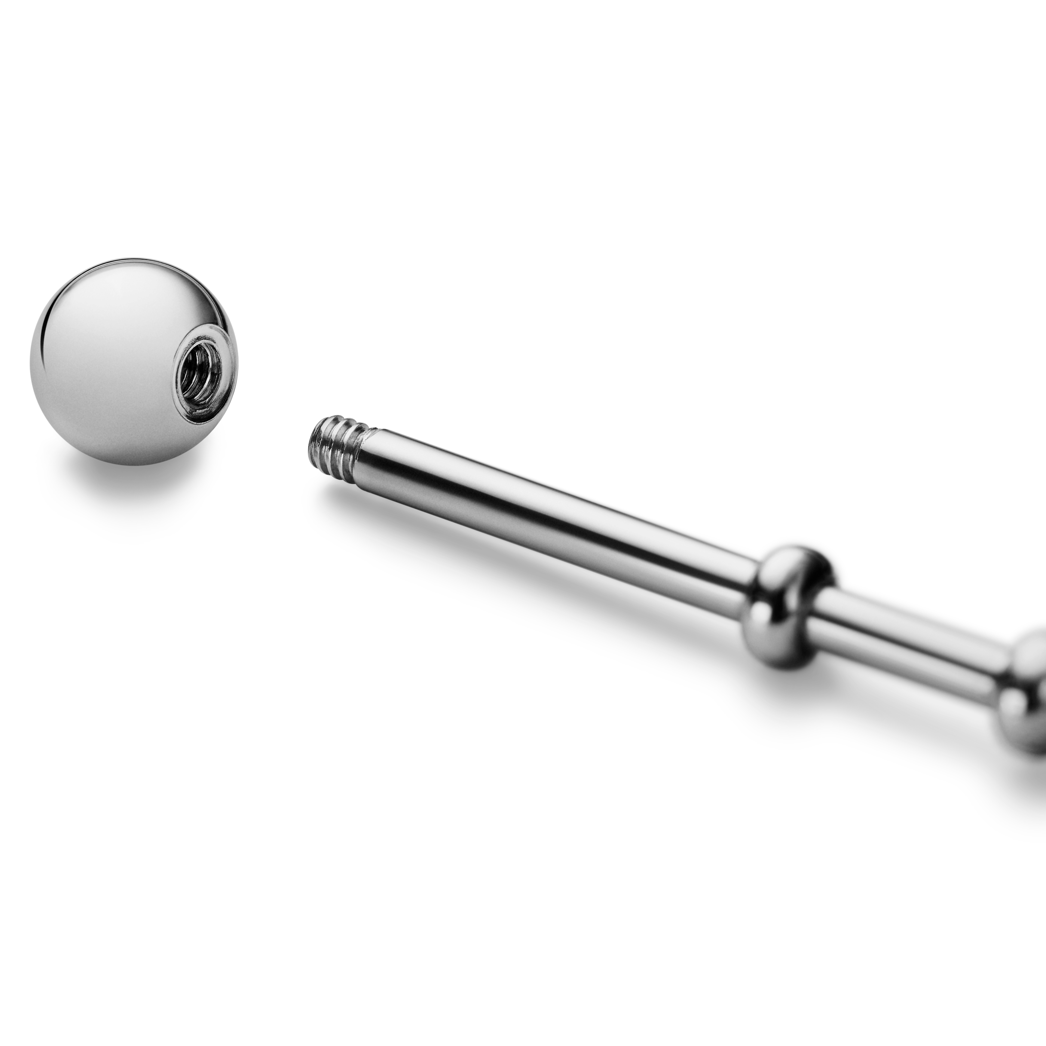 35 mm Silver-Tone Surgical Steel Beaded Industrial Barbell - 2