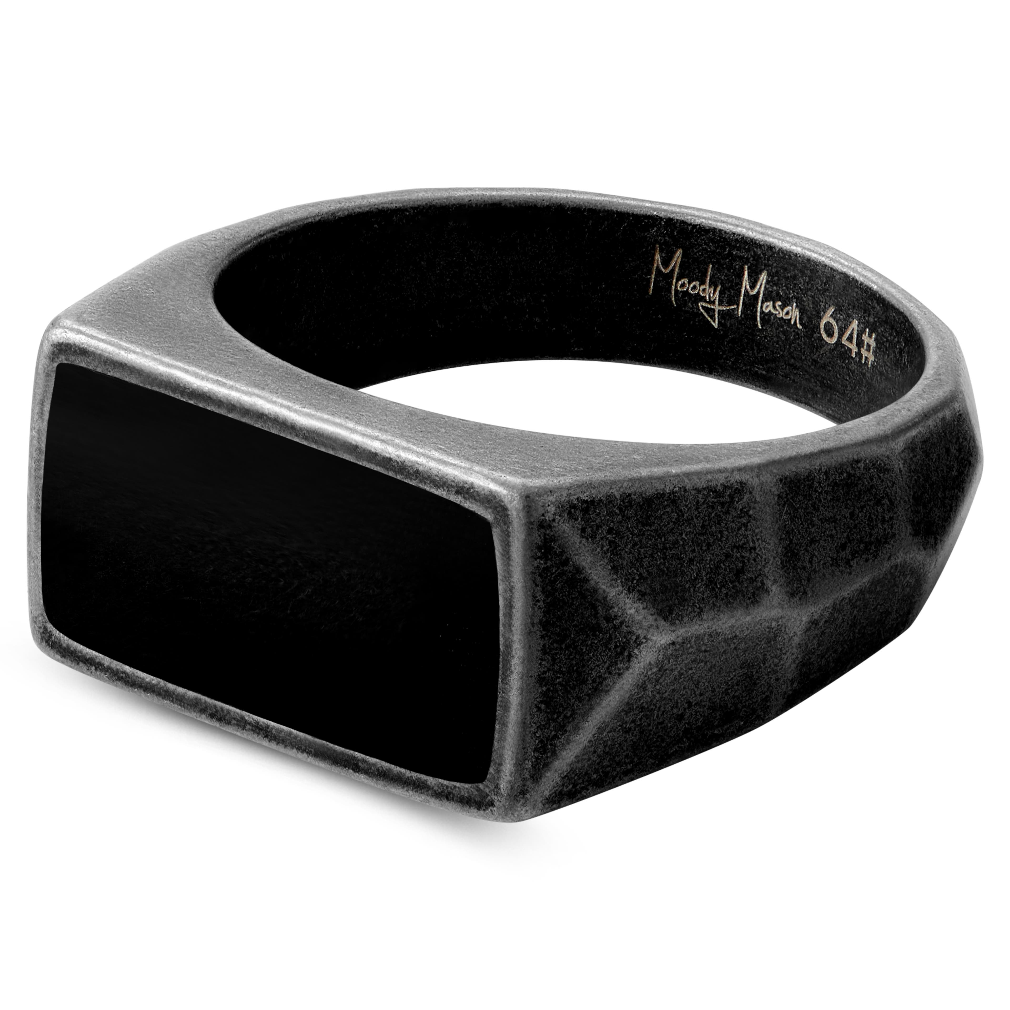 Jax Black & Grey Stainless Steel Signet Ring