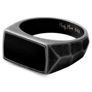 Jax | Black & Dark gray Stainless Steel With Black Enamel Signet Ring
