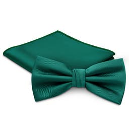Emerald Green Pre-Tied Bow Tie and Pocket Square Set