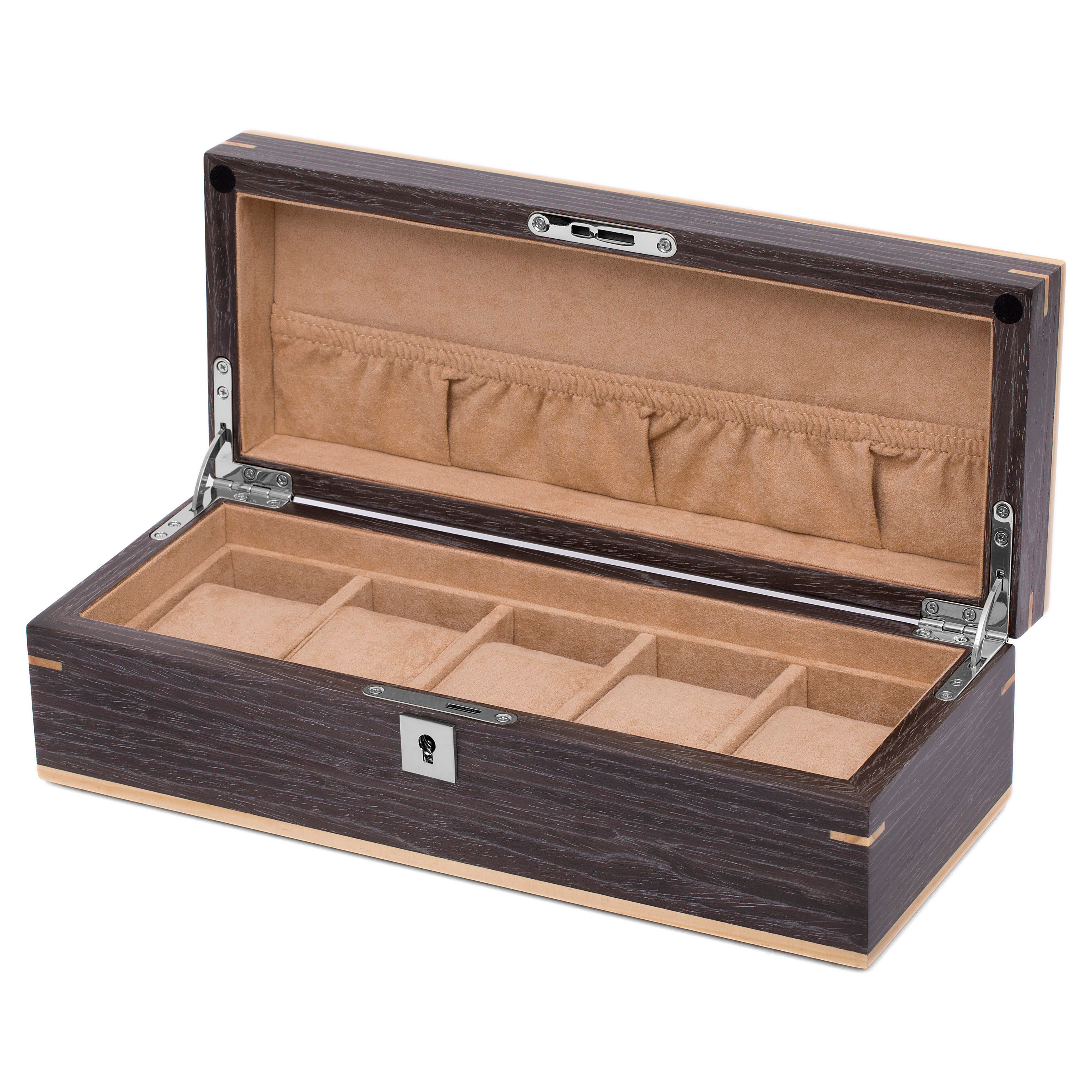 Сива орехова кутия за часовници - 5 часовника - 2