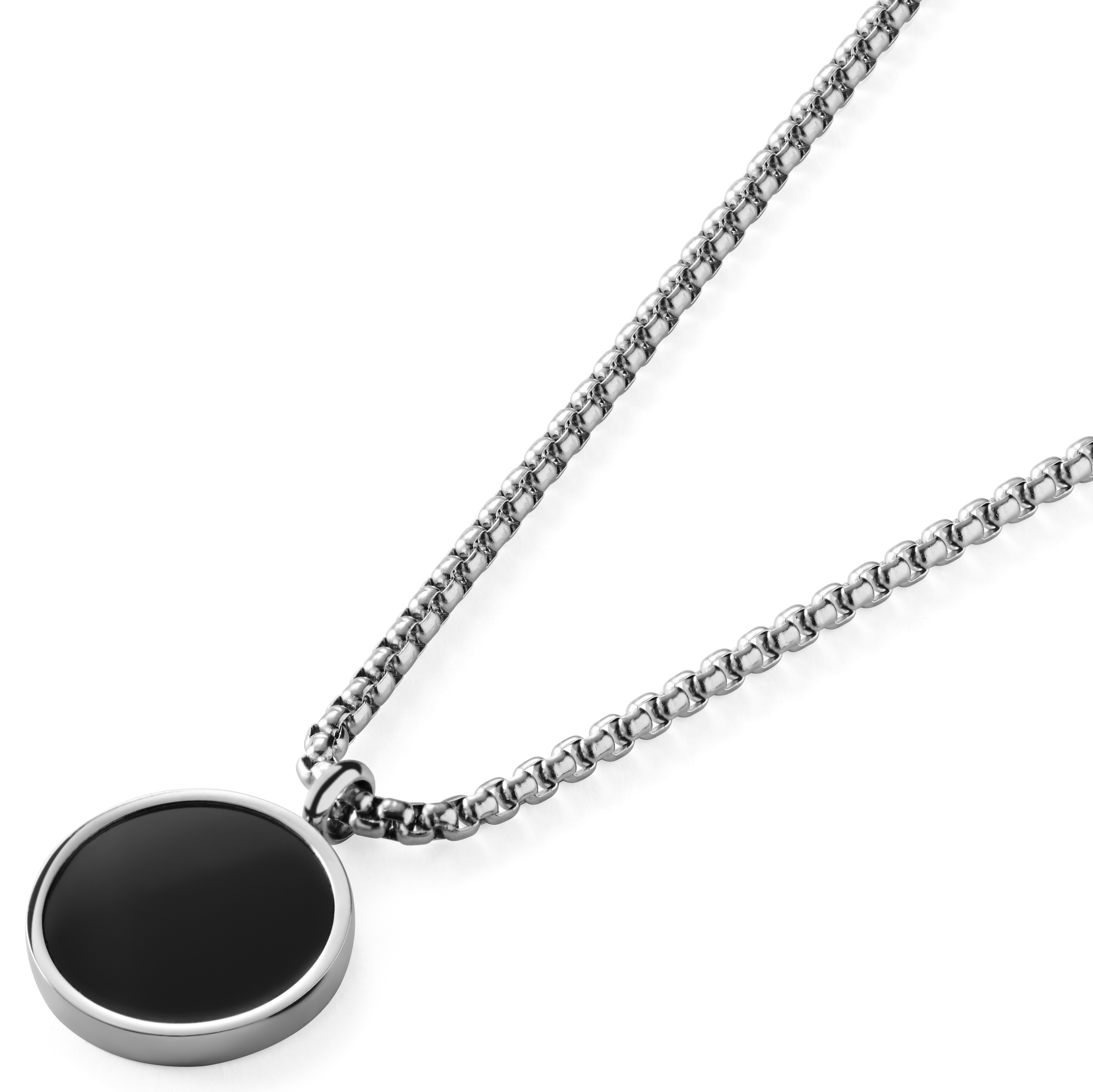 Orisun | Silver-Tone Stainless Steel & Black Onyx Circle Chain Necklace - 6