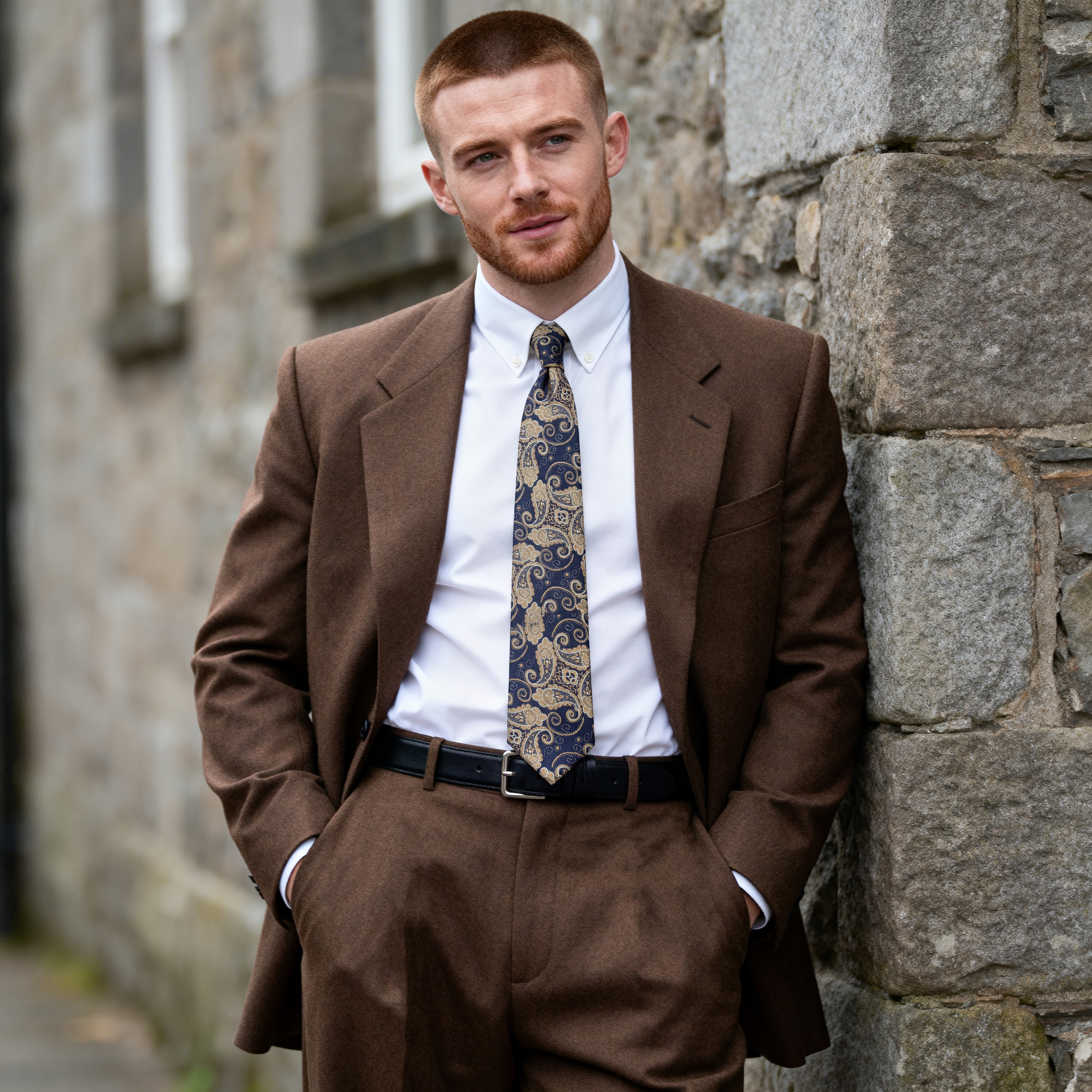 Синя вратовръзка с пейсли мотив - 4