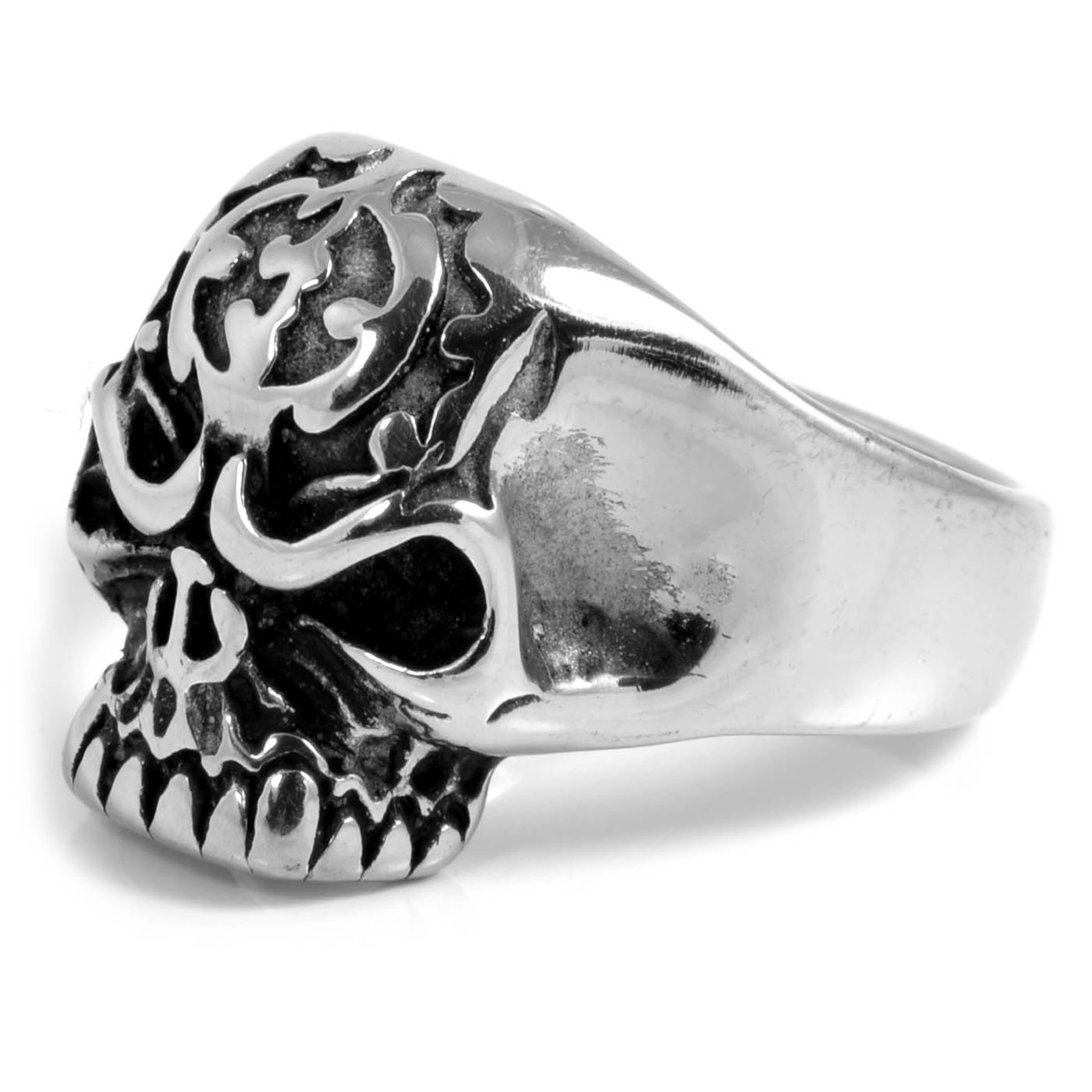 Silver-Tone Stainless Steel Skeleton Skull Ring