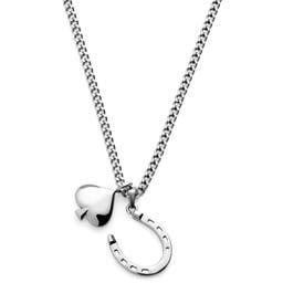 Ace | Silver-tone Horseshoe & Spade Double Pendant Necklace
