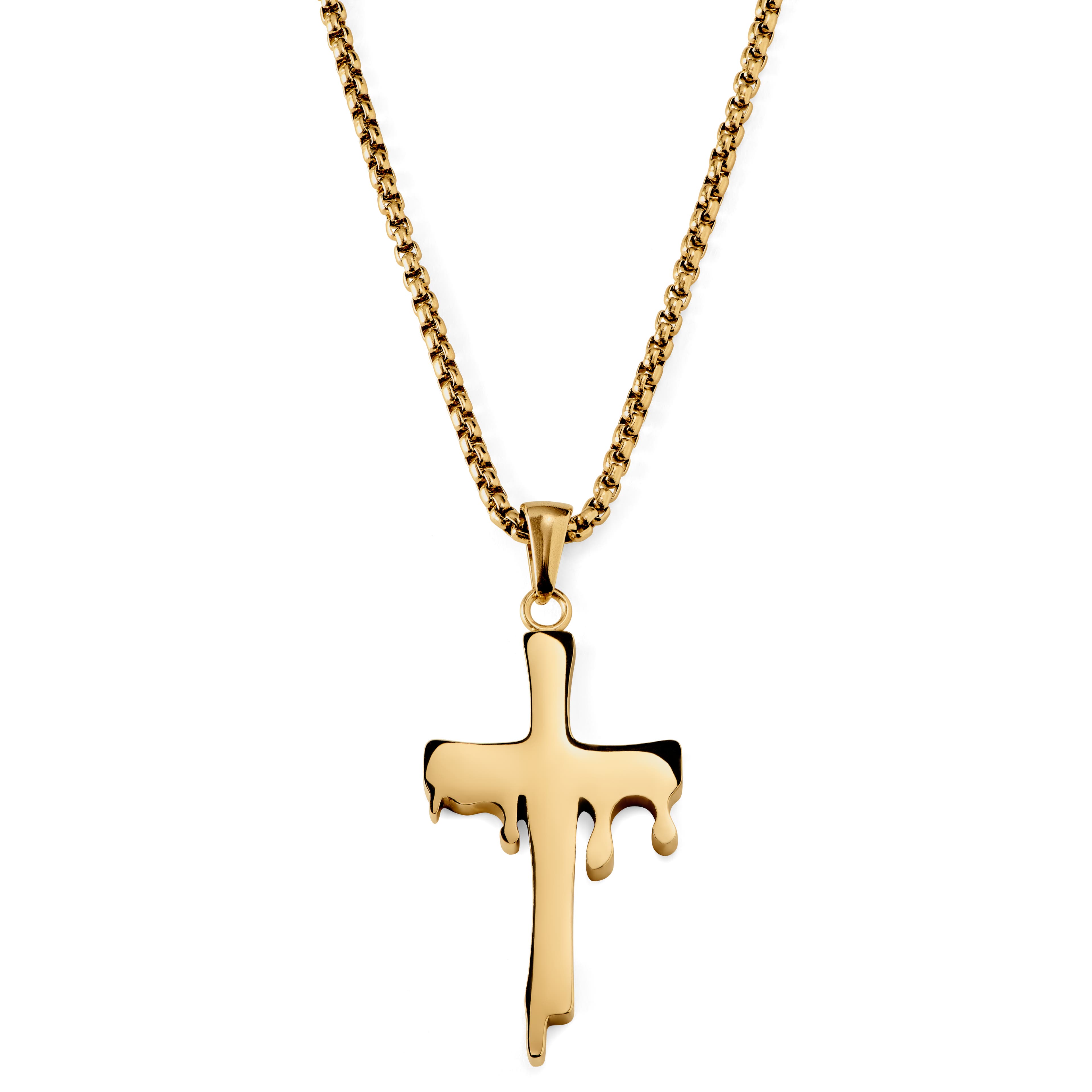 Fahrenheit | Gold-Tone Melting Cross Box Chain Necklace