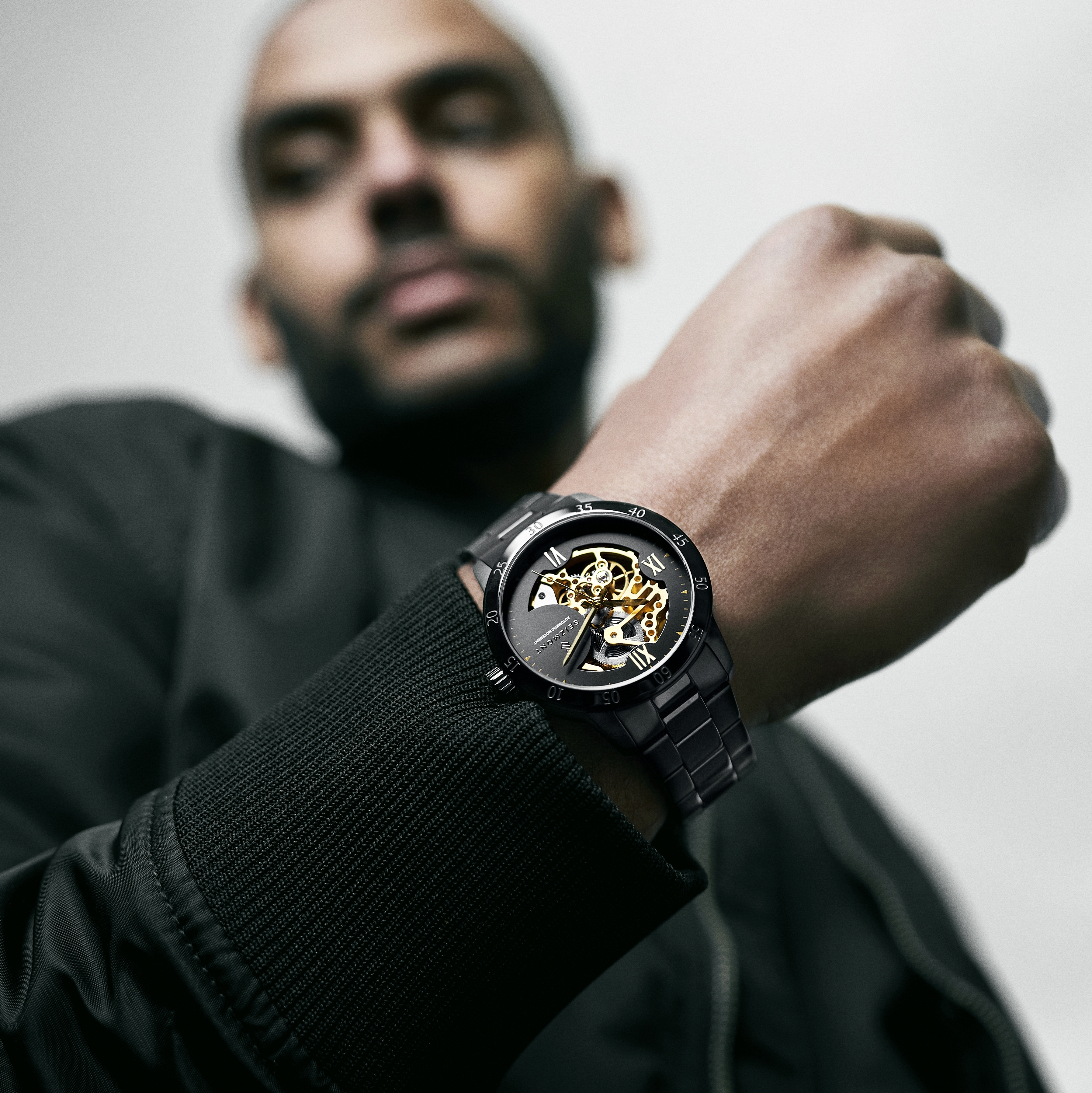 Dante II | Black Skeleton Watch with Gold-tone Movement - 5