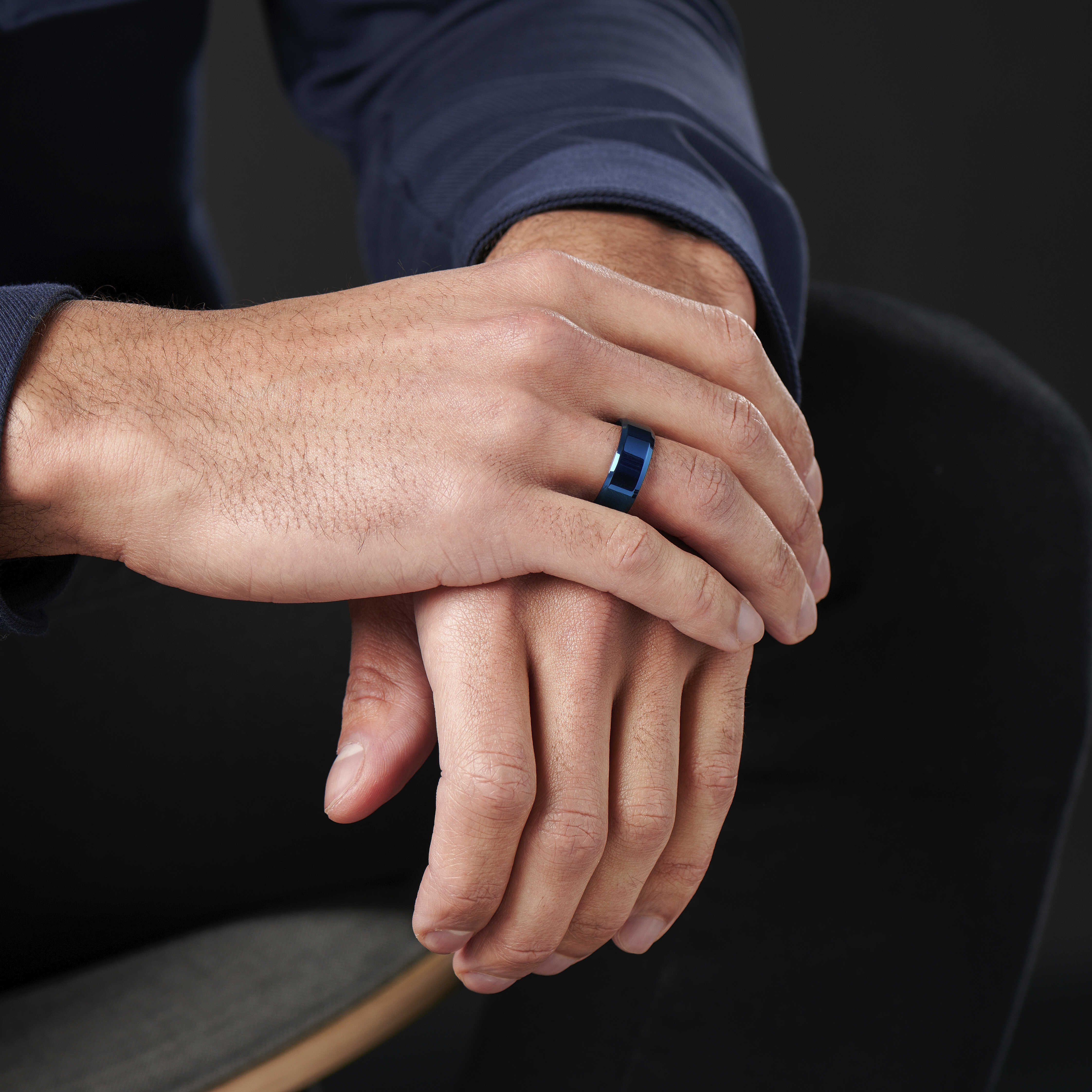 Blue Blank Angular Stainless Steel Ring - 3