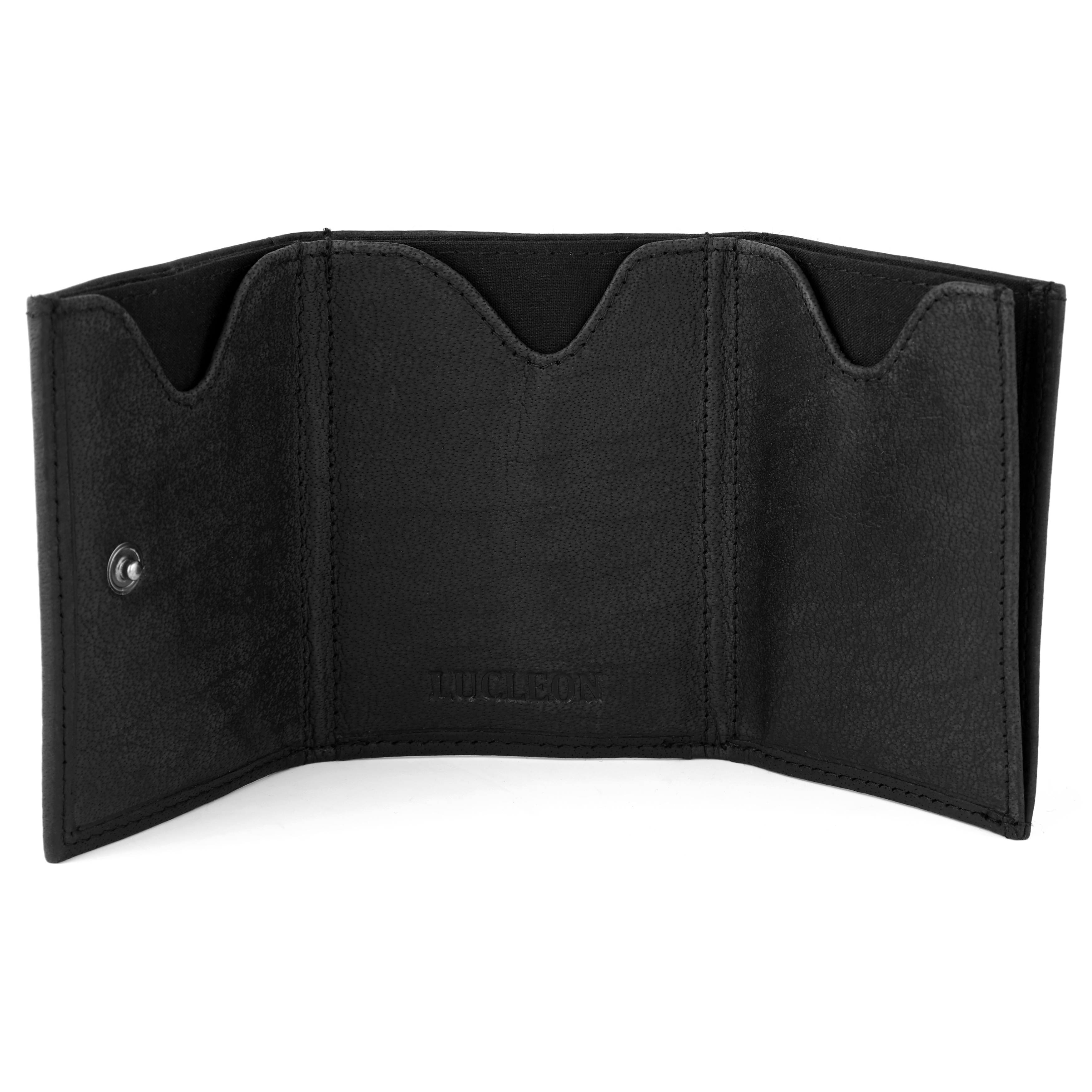 Oxford majhna črna trikrat zložena usnjena denarnica - 2