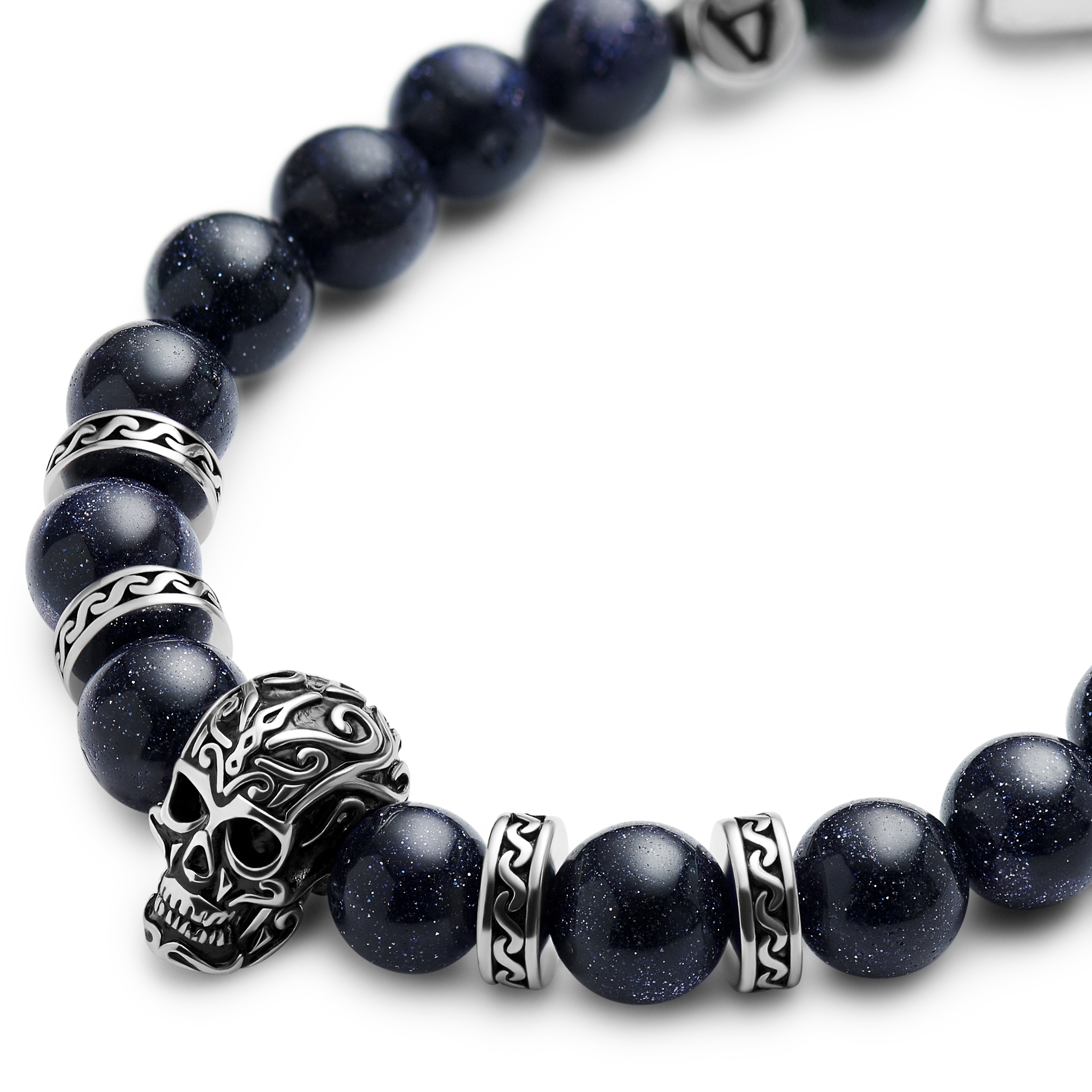Rico | Totenkopf-Armband aus blauem Sandstein und silberfarbenem Edelstahl - 2