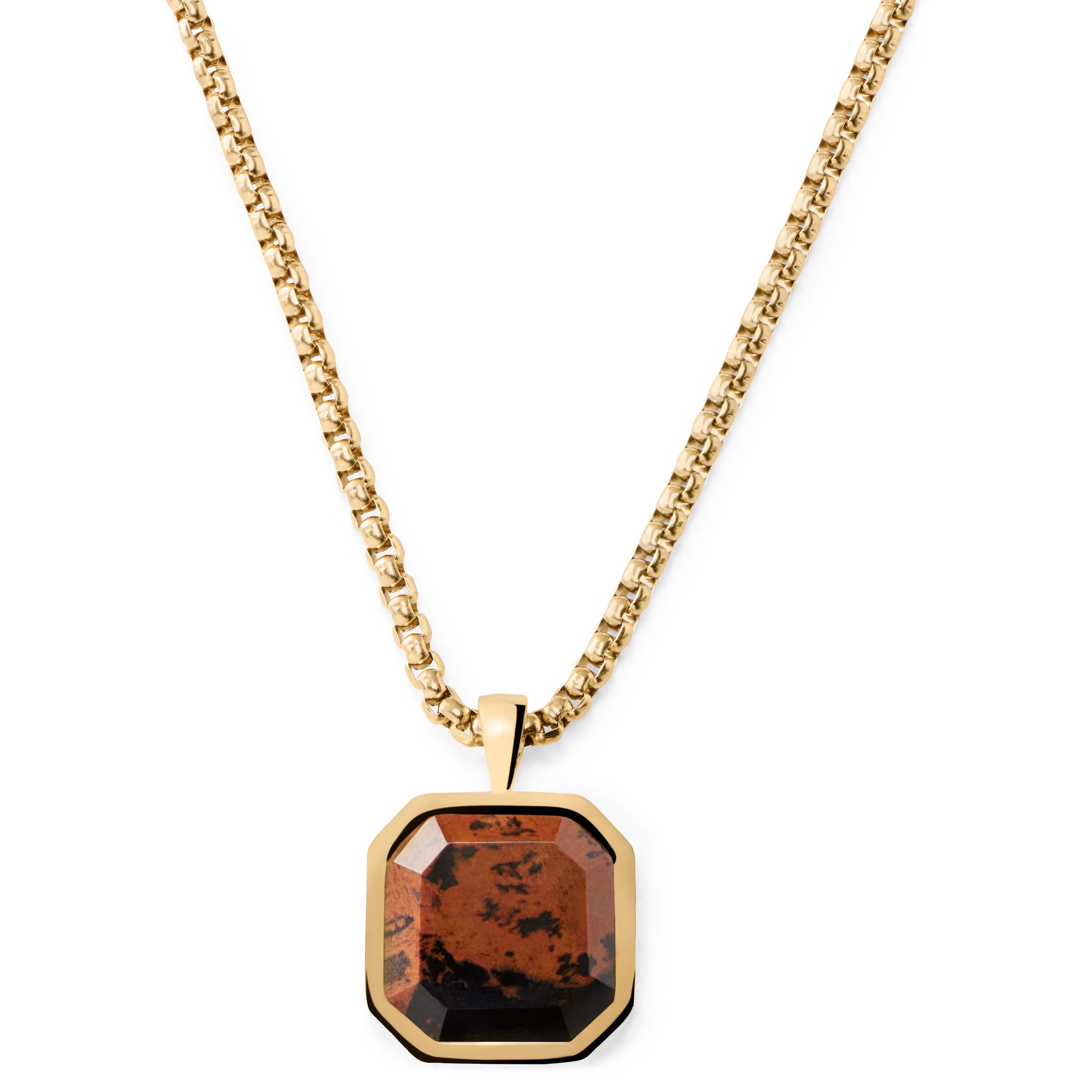 Orisun | Gold-Tone & Mahogany Obsidian Octagon Box Chain Necklace