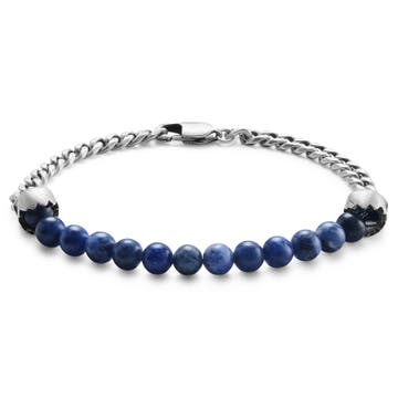 Aspero | Bracelet en perles de sodalite avec têtes de mort argentées 10 mm