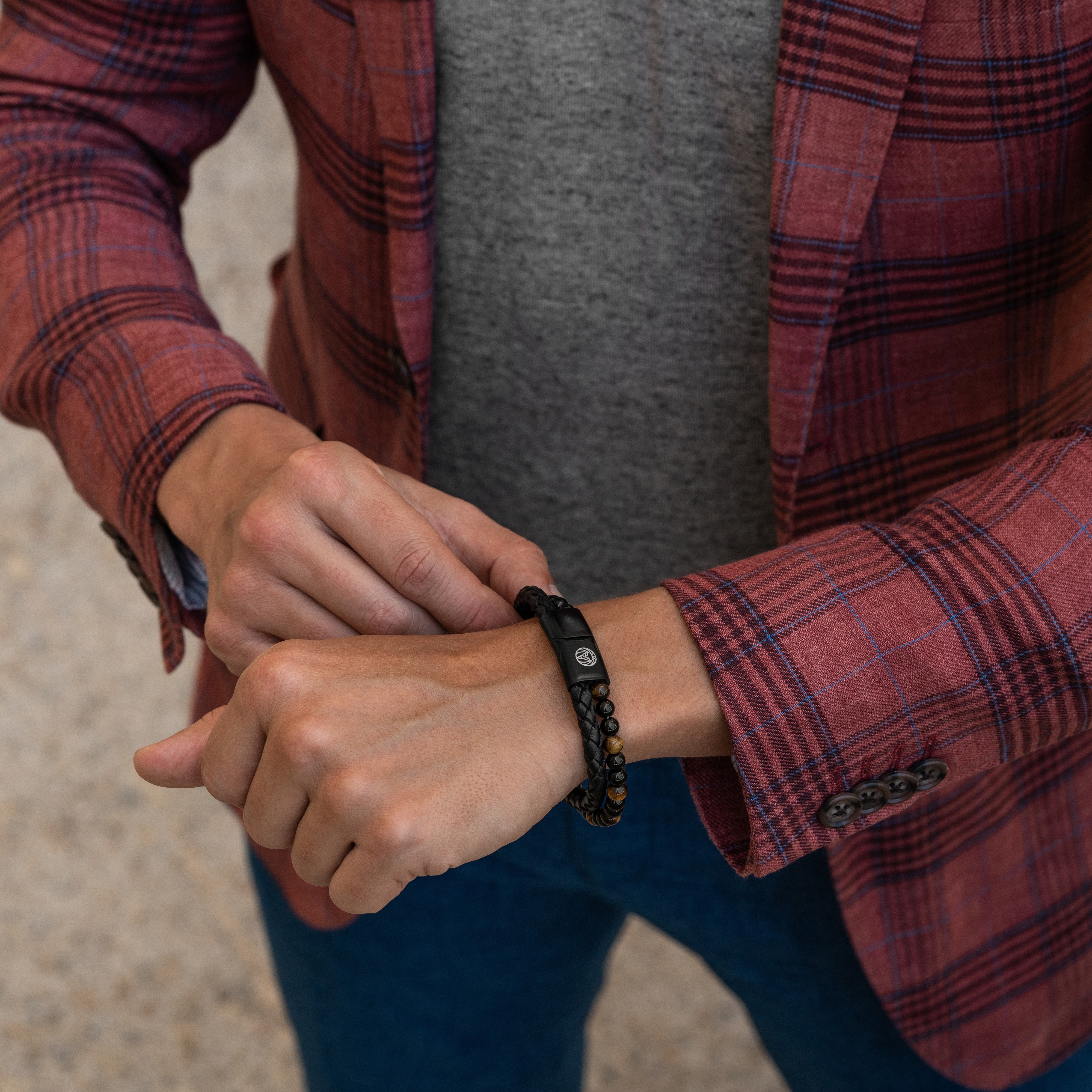 Bracciale in pelle e pietra occhio di tigre gialla - 5