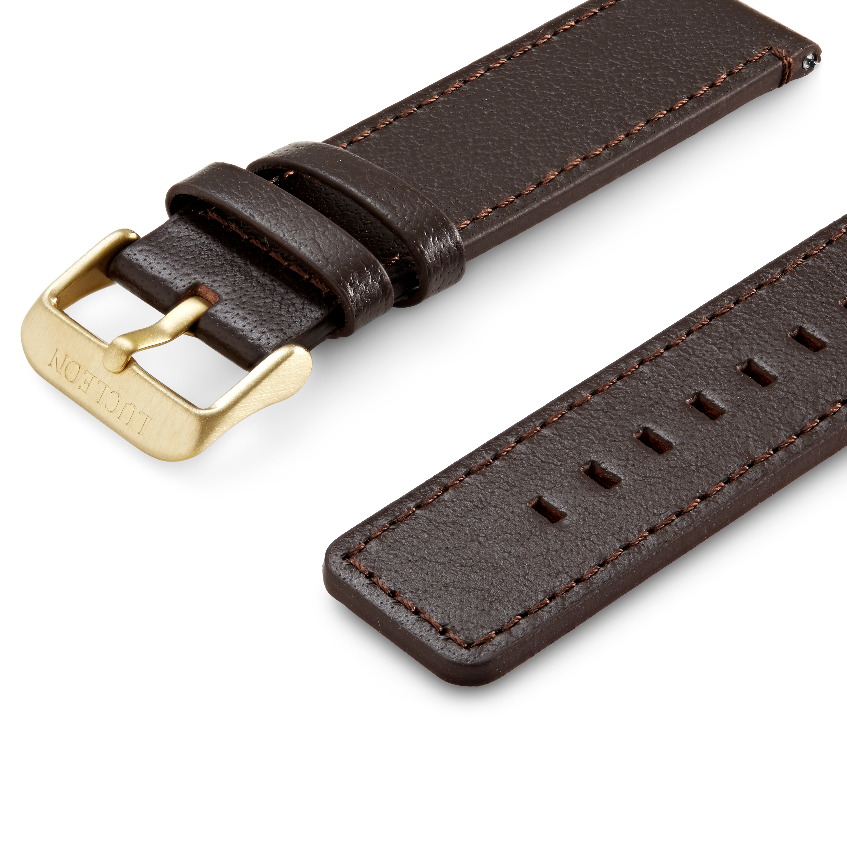 Brown Leather Watch Strap with Gold-Tone Buckle - 2