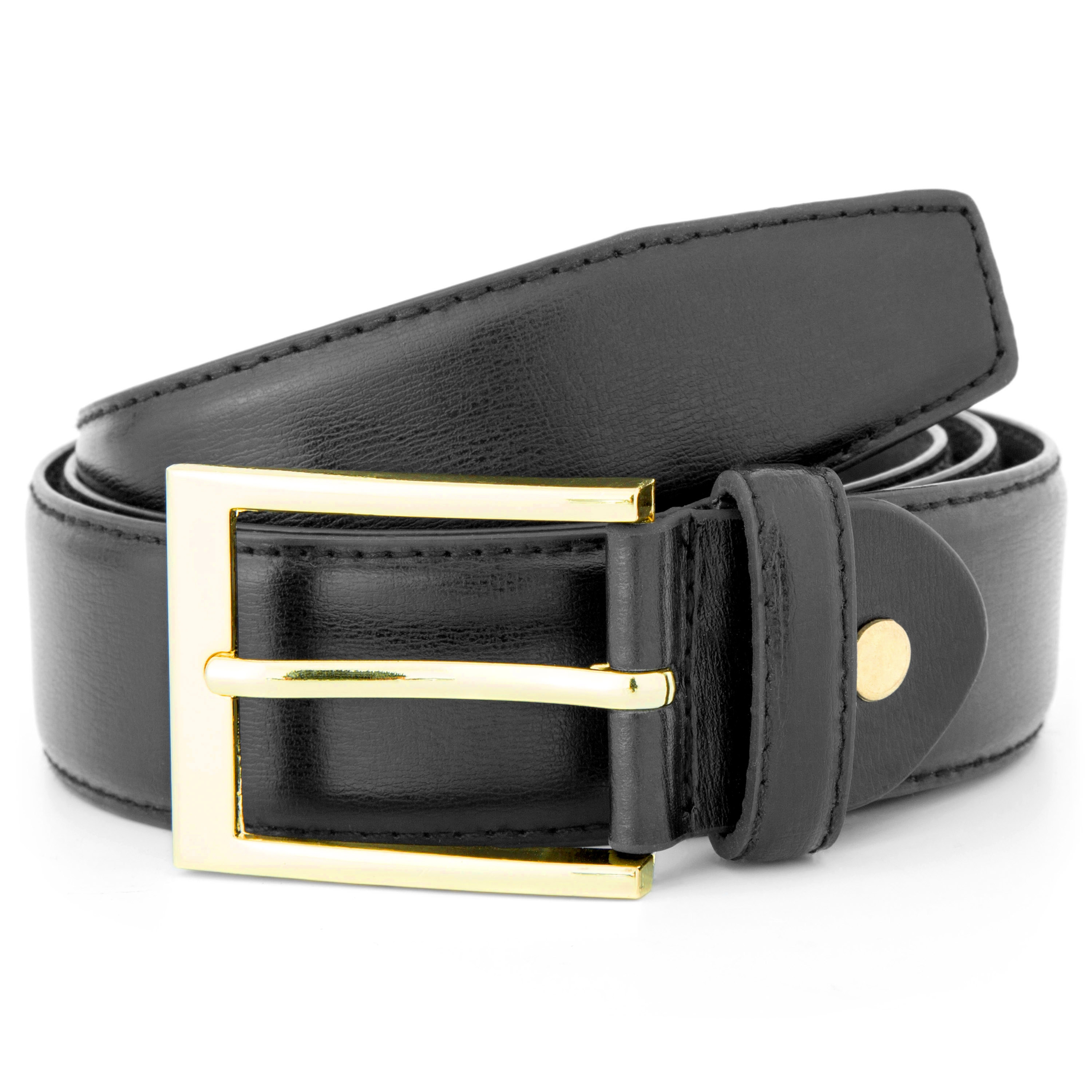 Basic Gold-Tone Buckle Black Leather Belt | In stock! | Collin Rowe