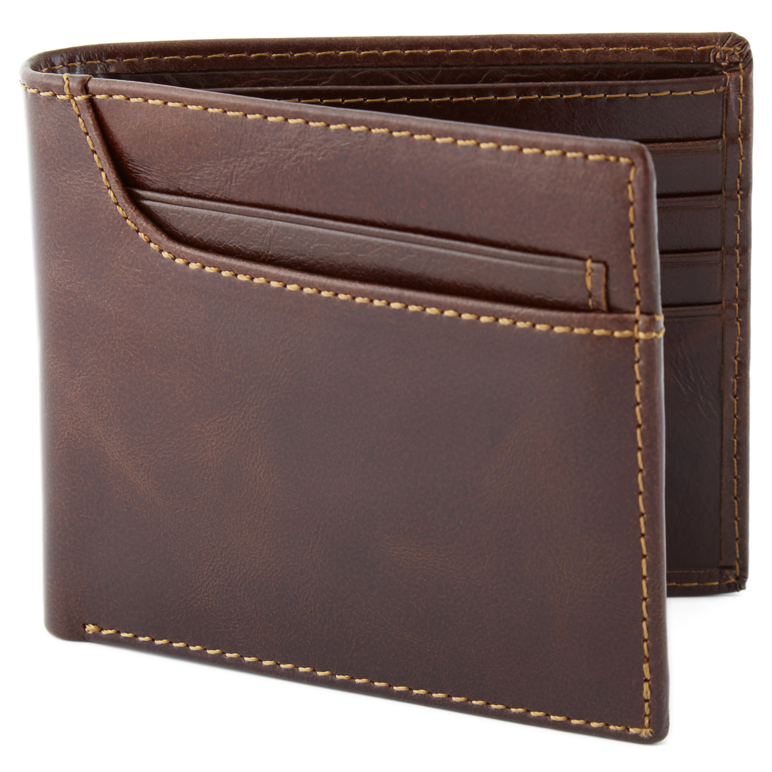 Asymetryczny i podwójnie składany portfel skórzany w rudawobrązowym kolorze - 1