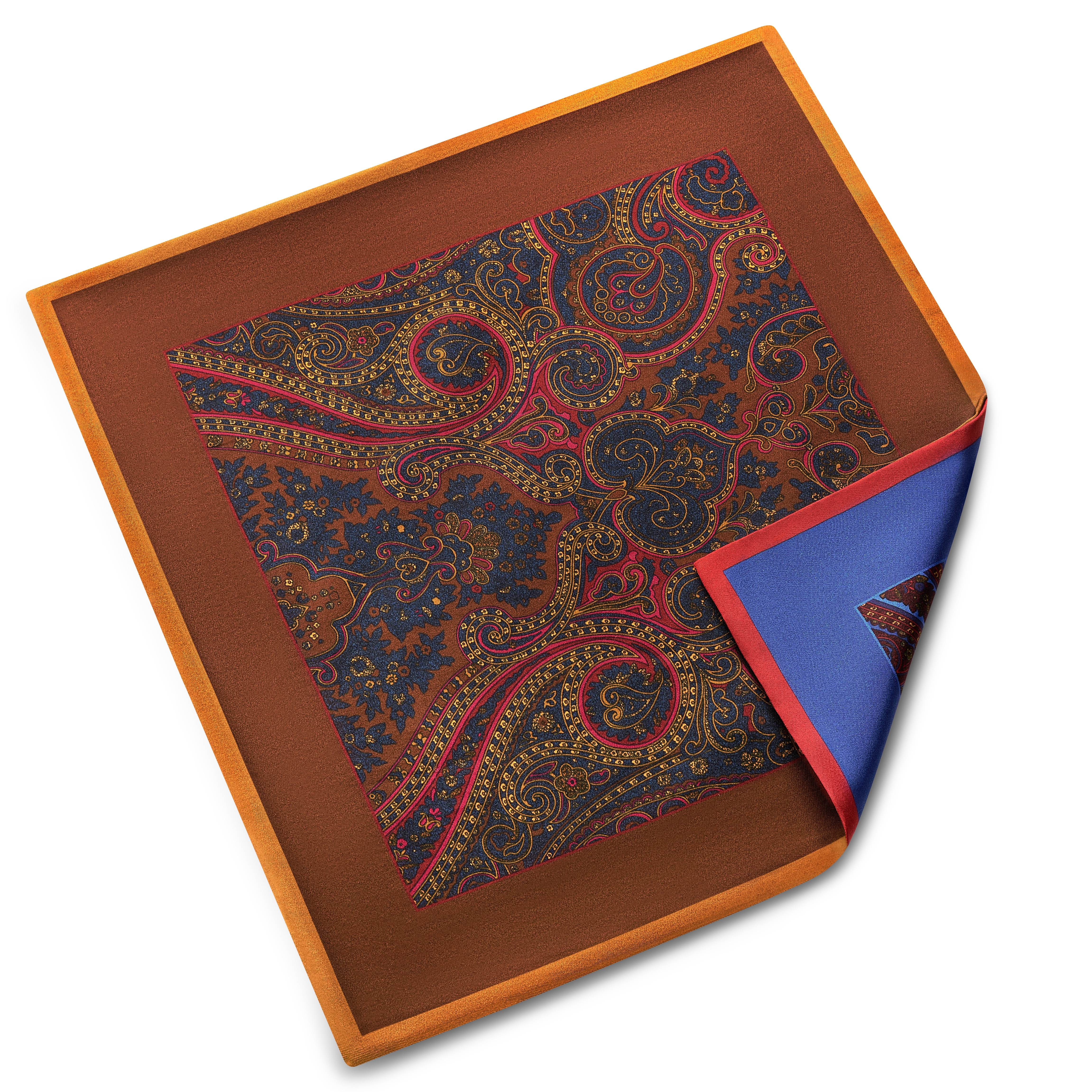 Elegio | Двулицева копринена кърпичка за сако с шарки в синьо и кафяво - 3