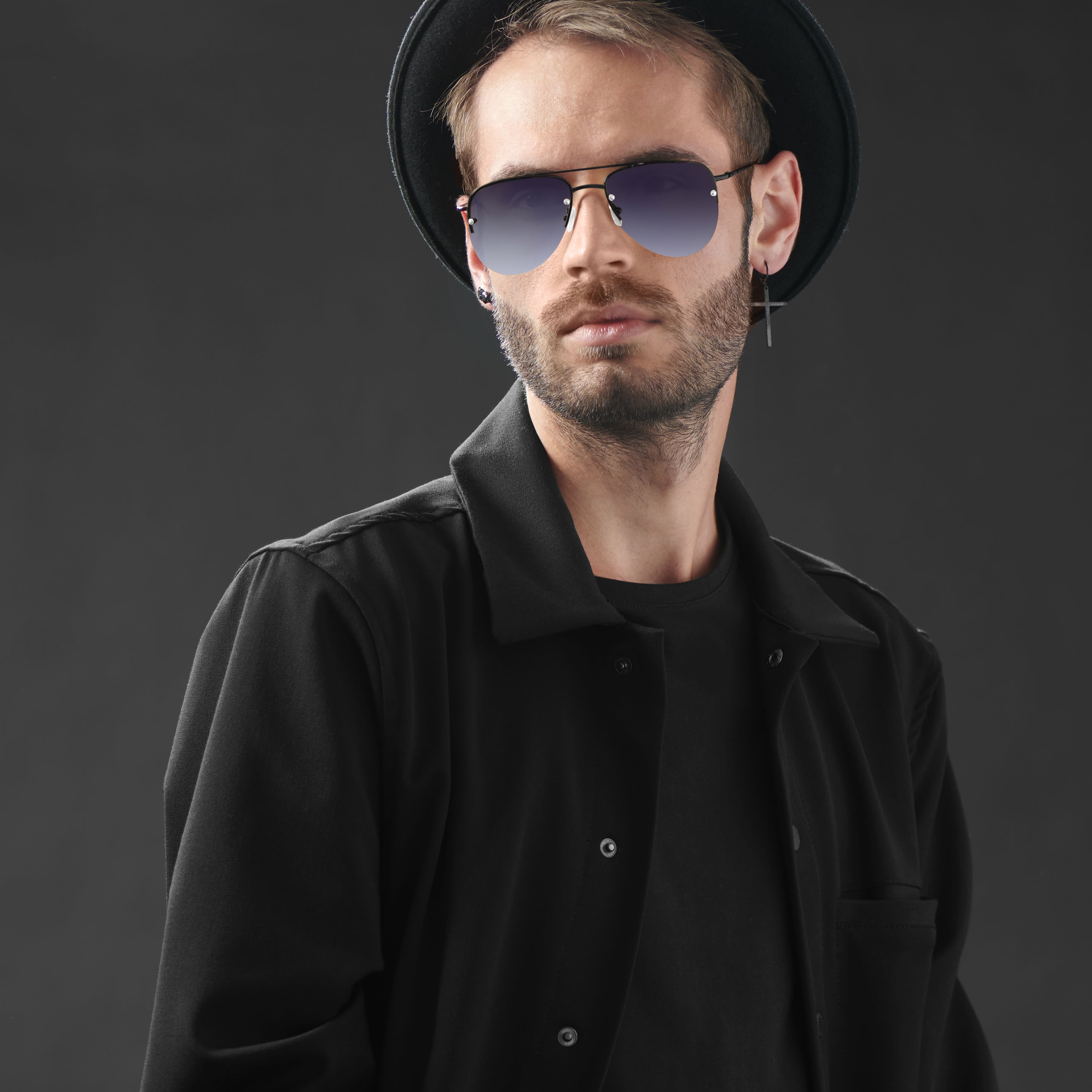 Gafas de sol estilo aviador en negro mate - 5