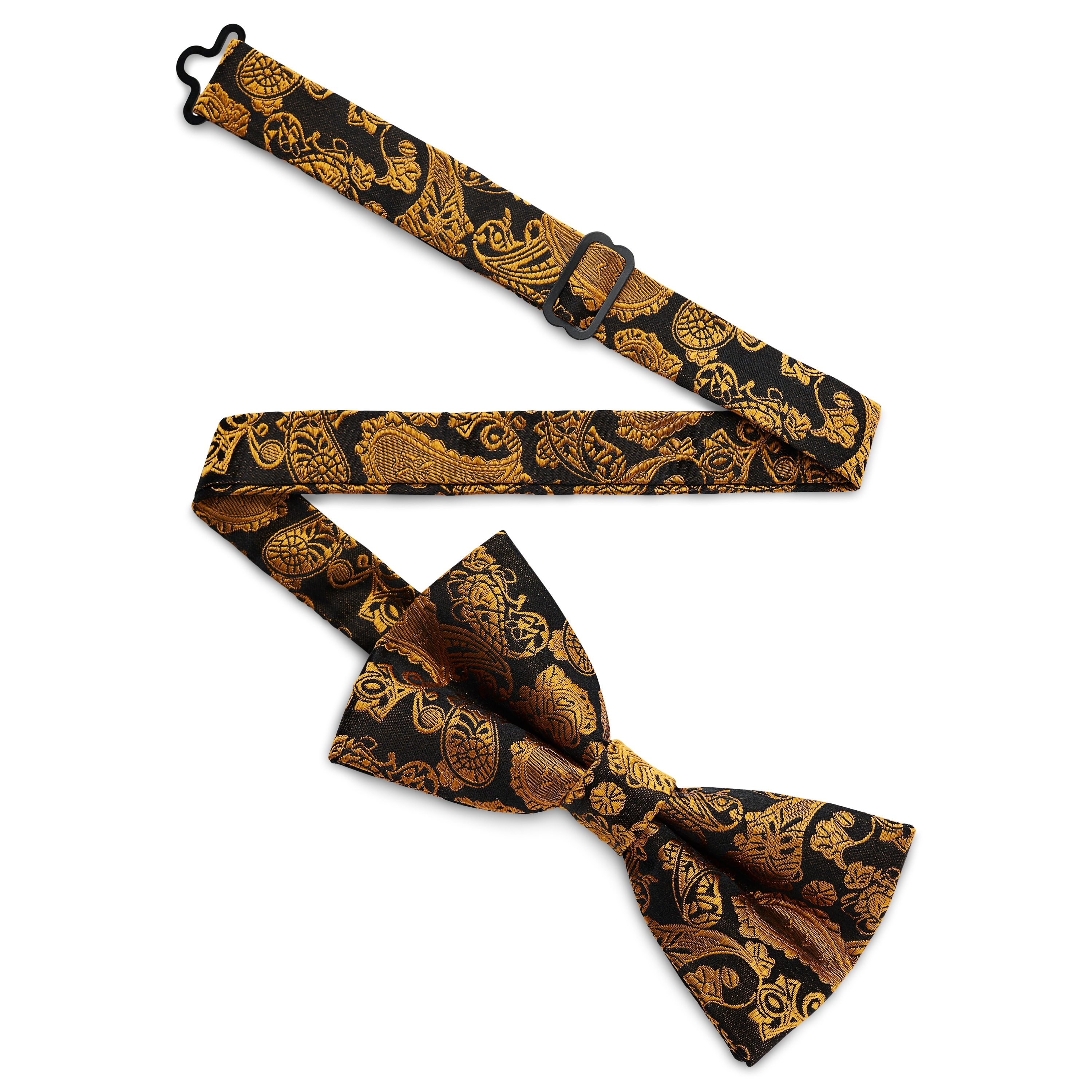 Papillon pre-annodato in seta con motivo paisley oro e marrone - 5