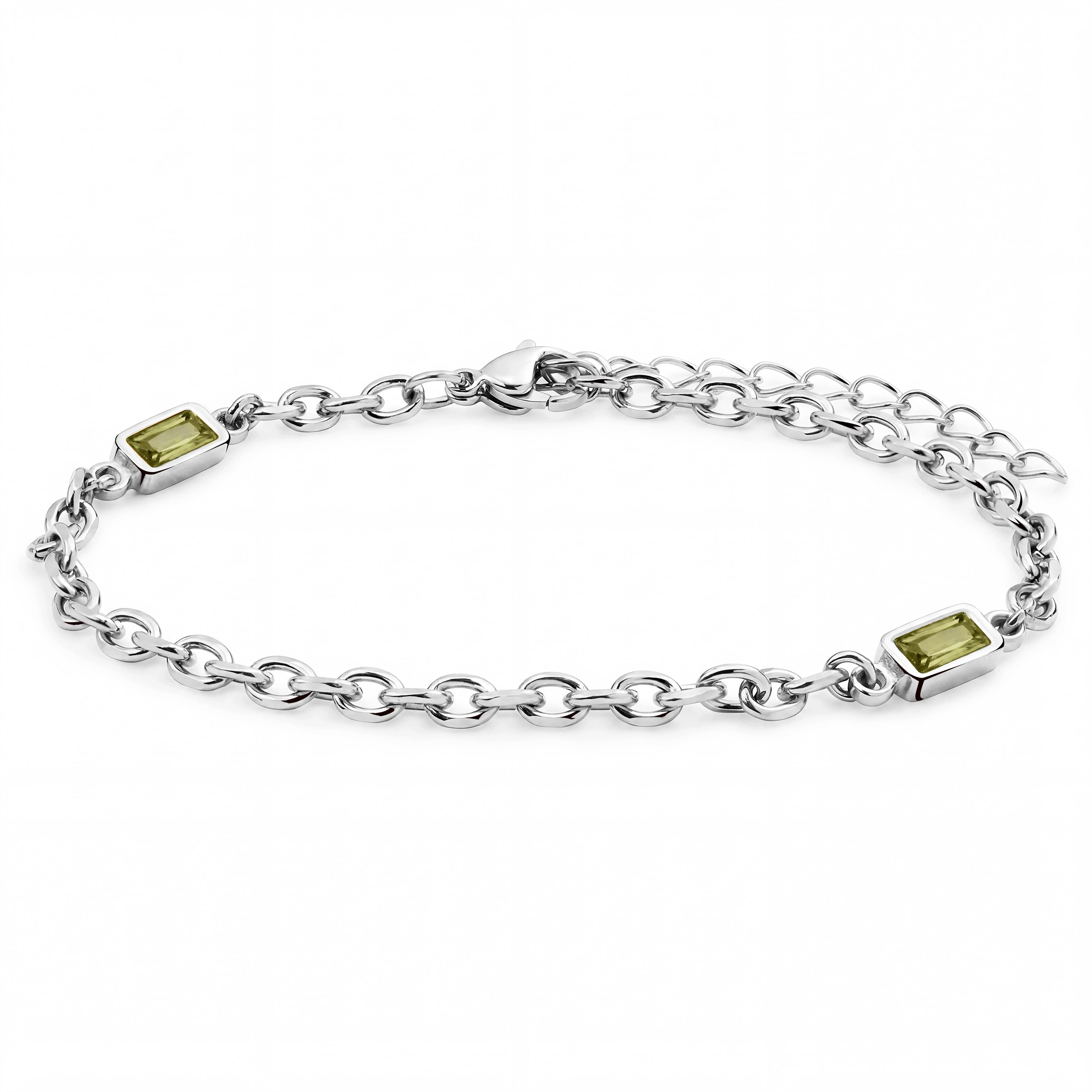 Prism | Limettengrünes silberfarbenes Kristallglas-Edelstein-2-Glieder-Armband Prism | Limettengrünes silberfarbenes Kristallglas-Edelstein-2-Glieder-Armband