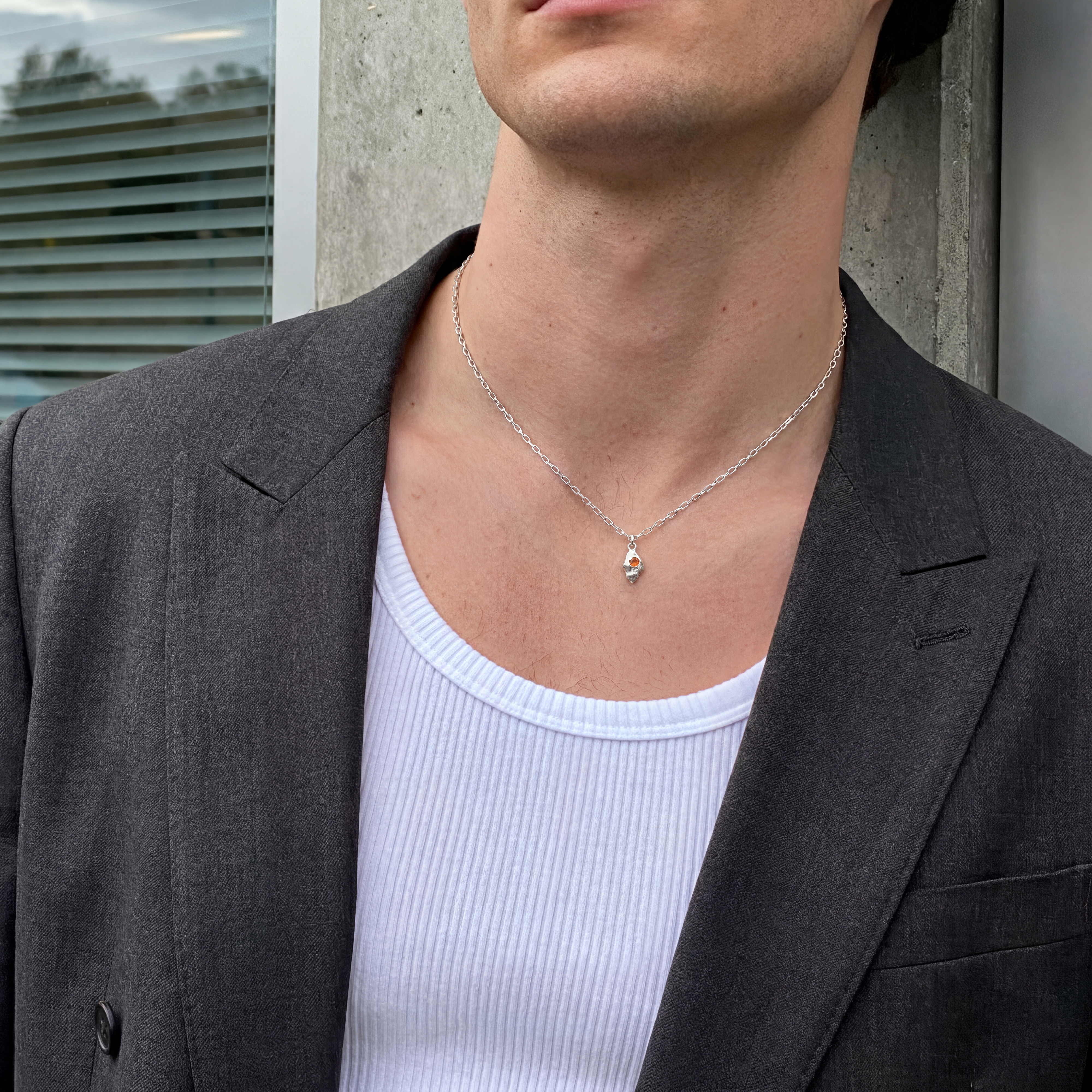 Hidden Gem | Blaze slanke ketting van 925 sterling zilver met druppelvormig detail - 4