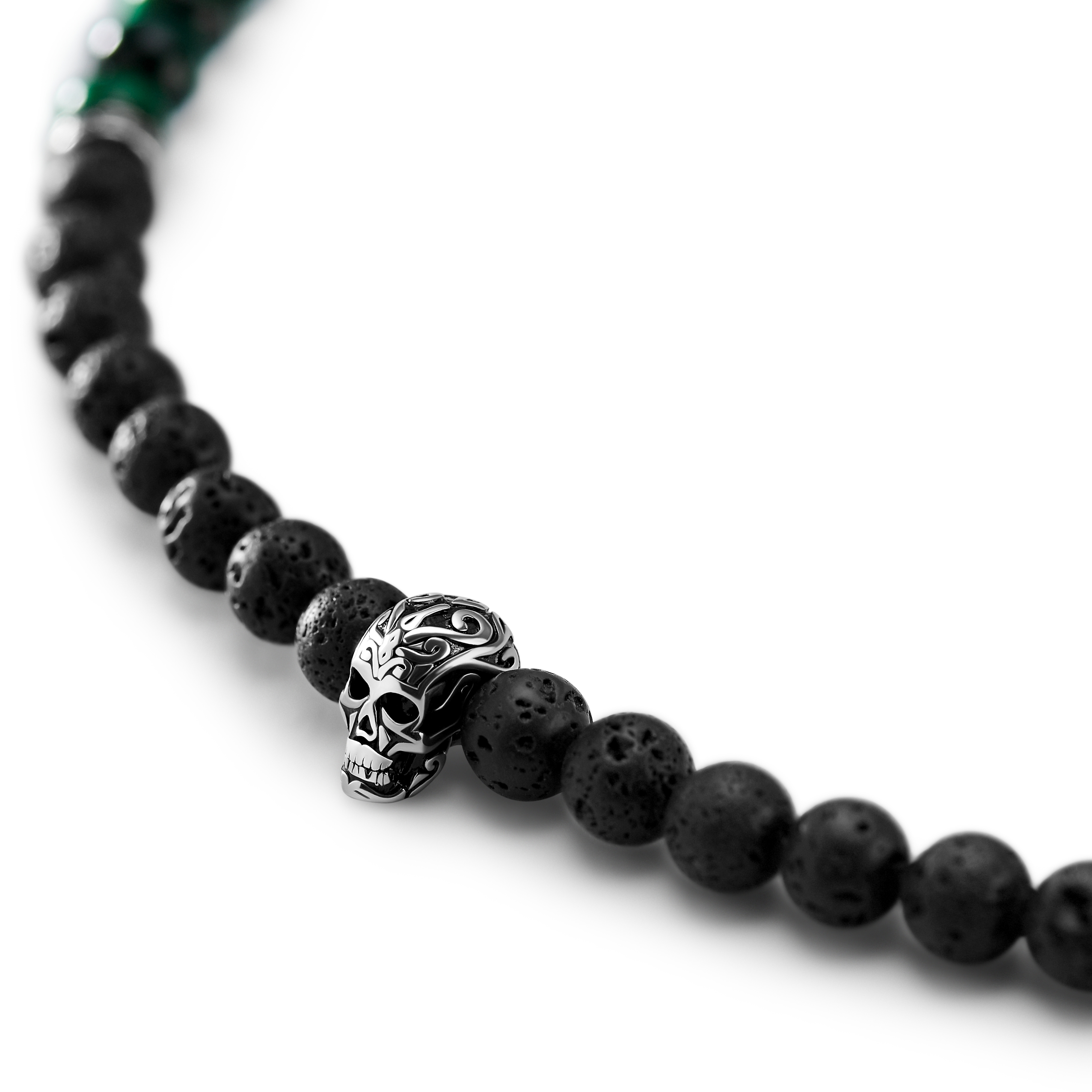 Rico | Black Lava & Green Tiger's Eye Skull Necklace - 4