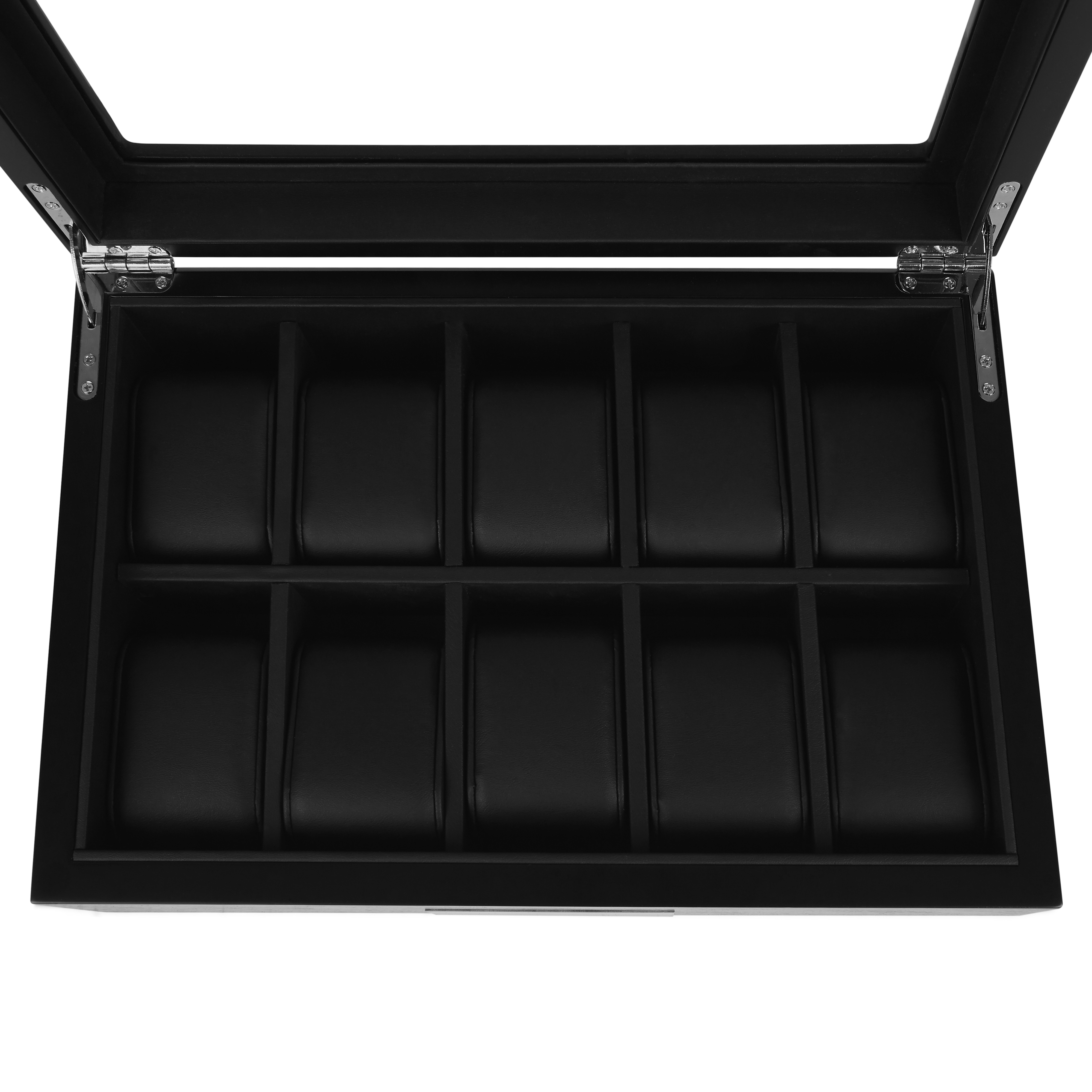 Polished Black Wood Silver-Tone Watch Case - 10 Watches - 6