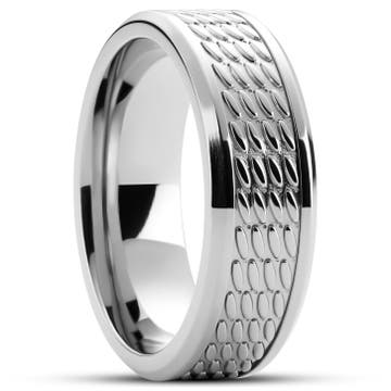 Hyperan | 8 mm srebrzysty pierścionek tytanowy z owalnym wzorem
