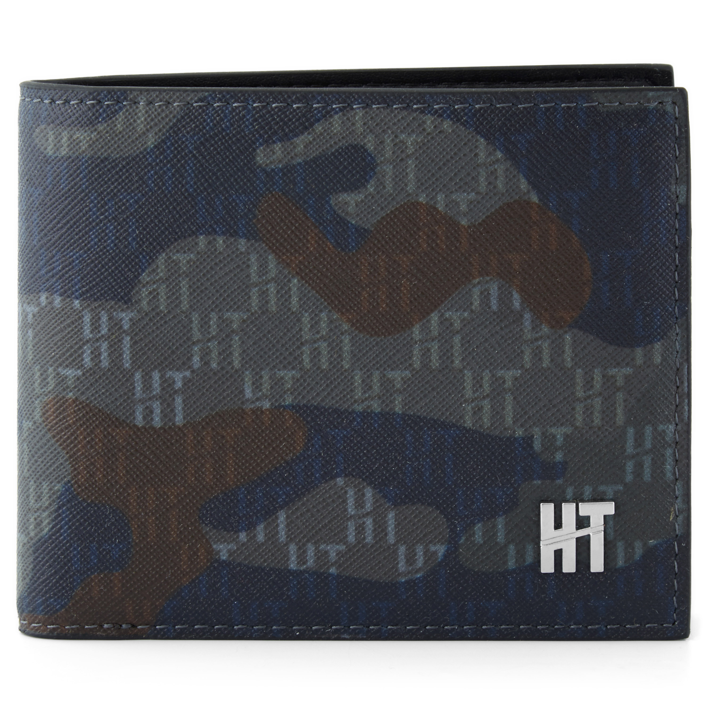 Zwarte Kleine Portemonnee met Blauw en Bruin Camouflagepatroon - 5