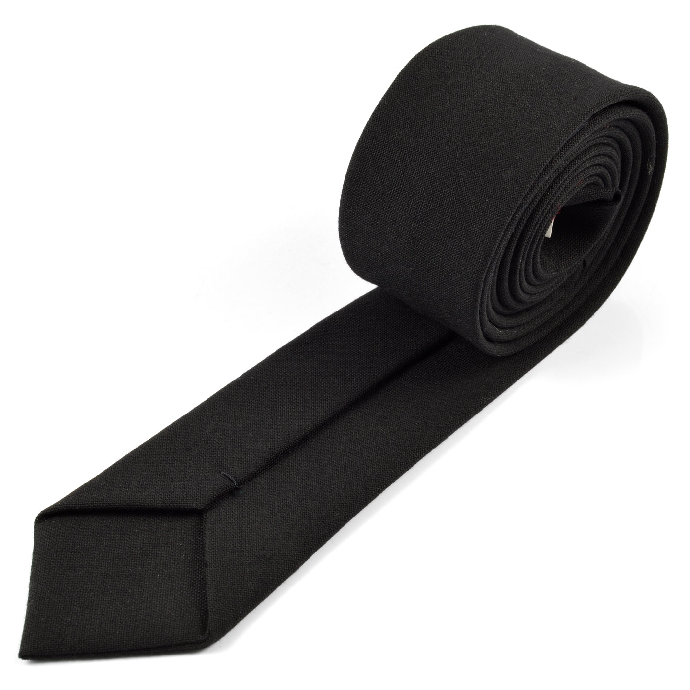 Black Slim Wool Tie - 2