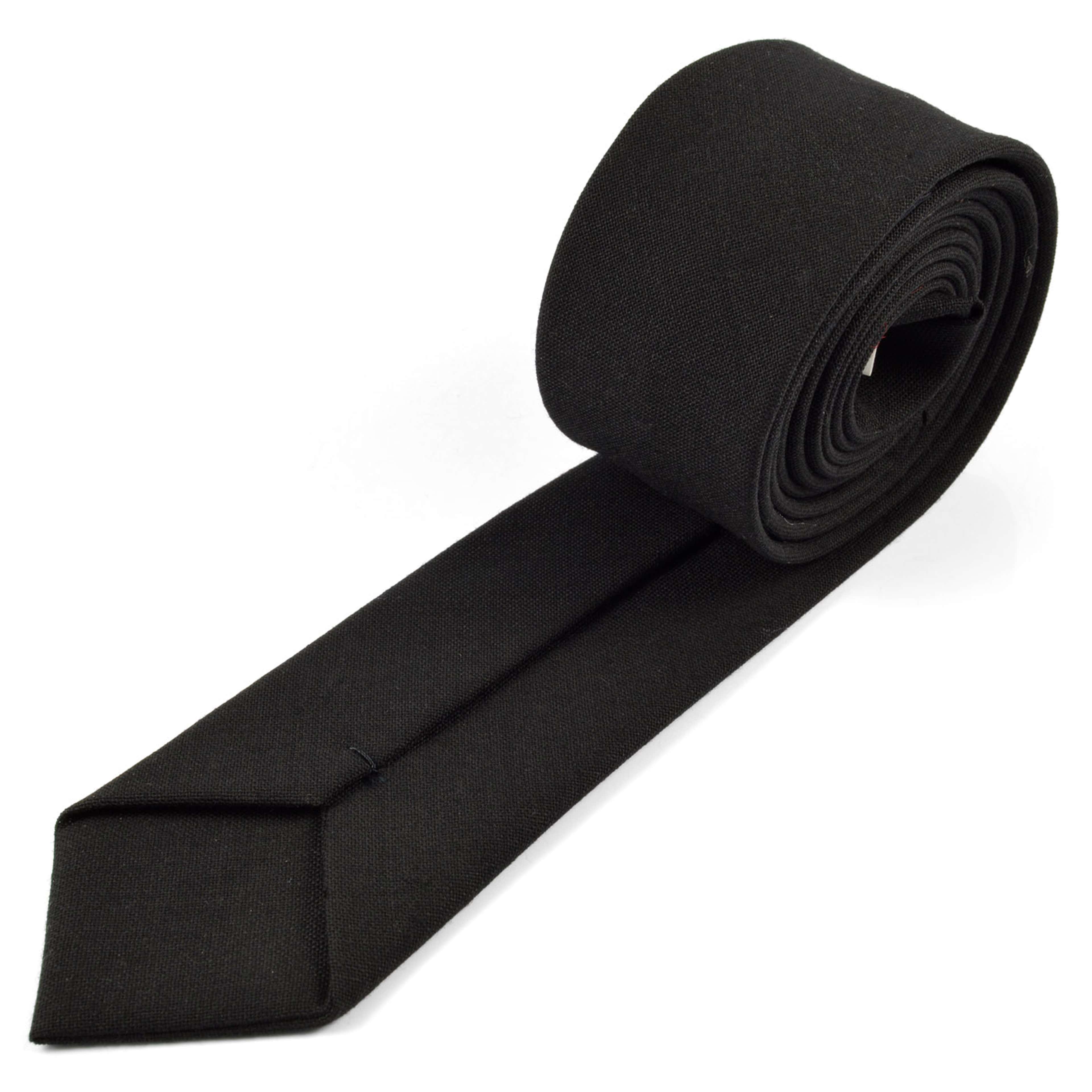 Black Narrow Wool Tie - 2 - hover gallery