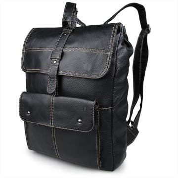 Black Leather Backpack with Stitch Details