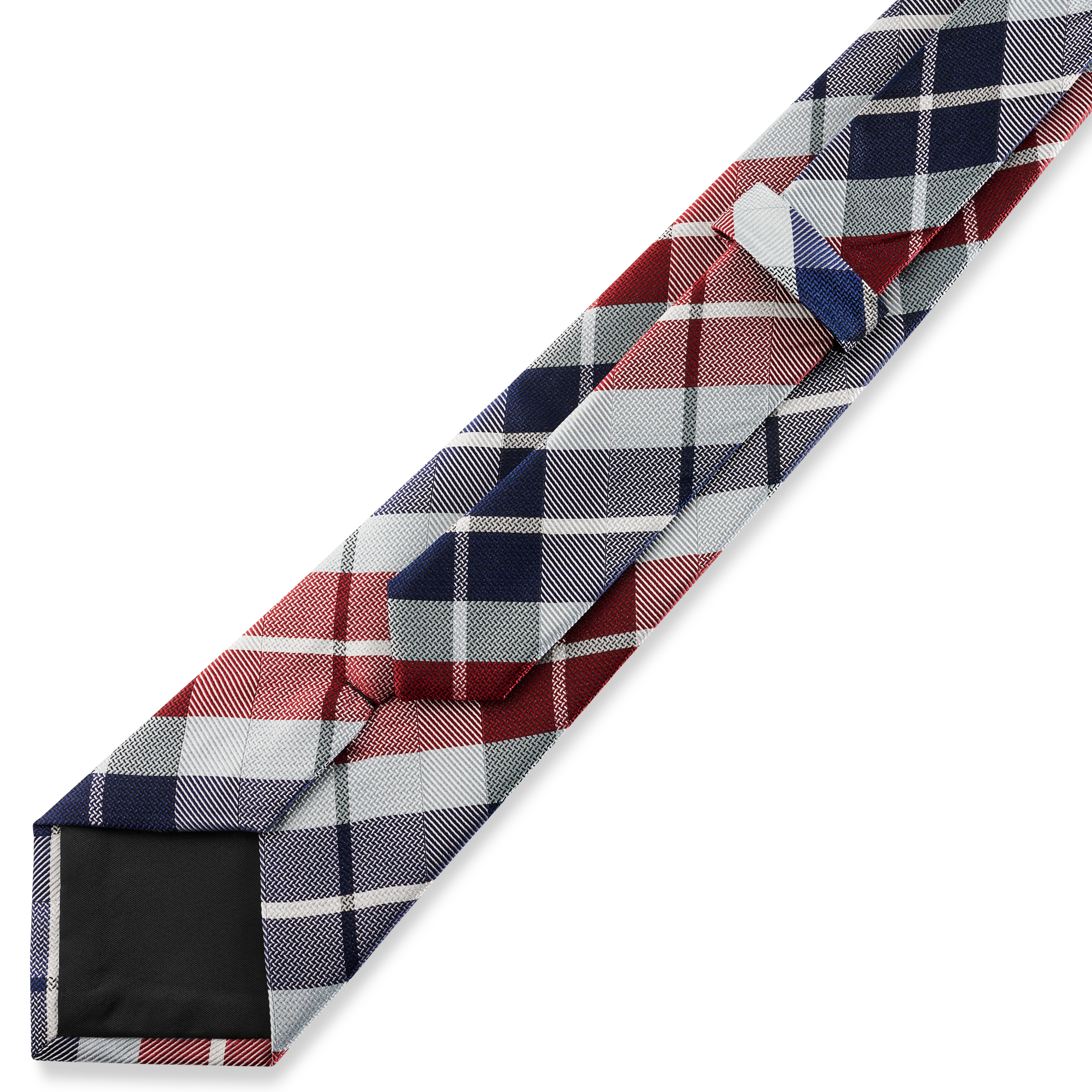 Blue & Bordeaux Checkered Pattern Silk Necktie | 3 1/8" (8 cm) - 5