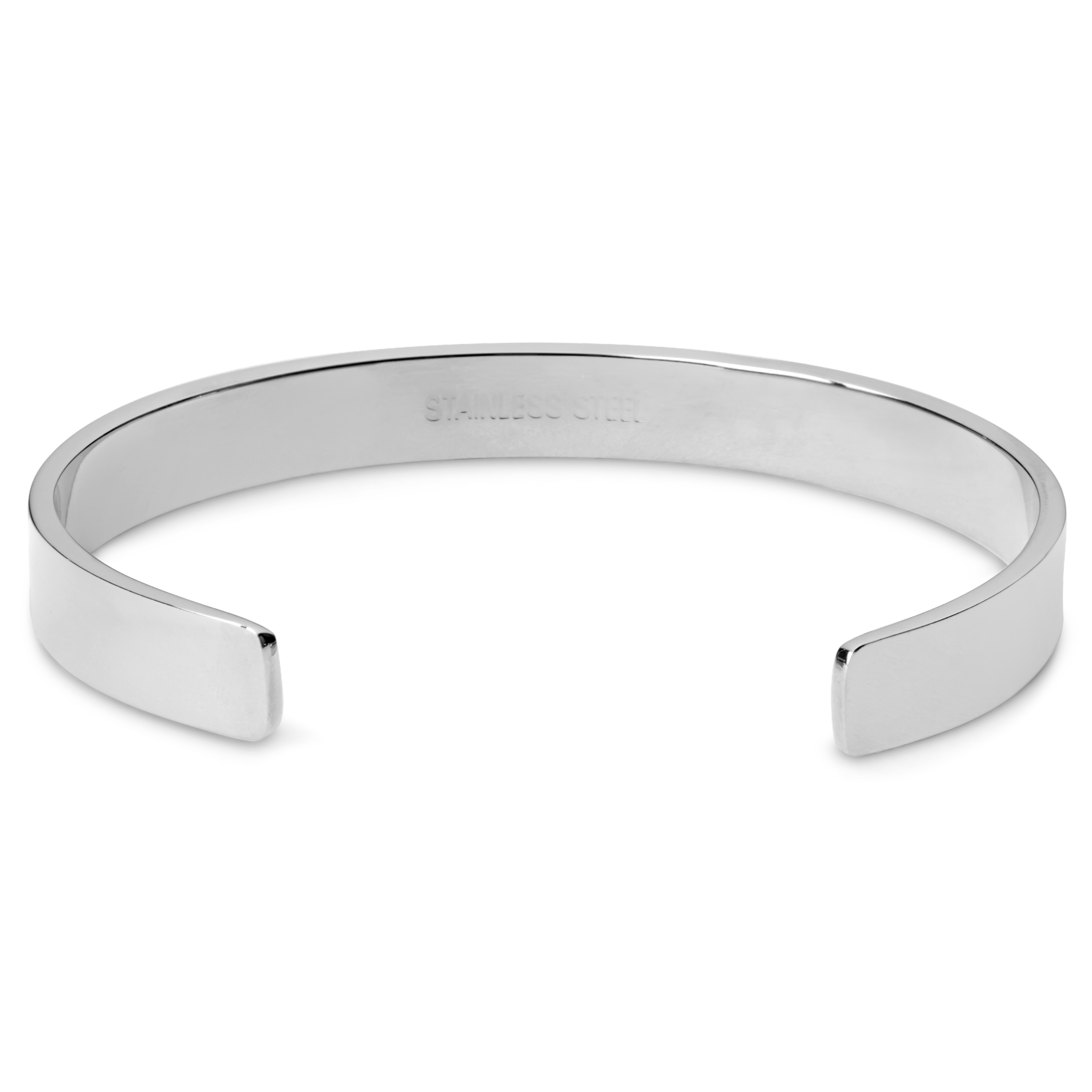 Engravable Thin Silver-Tone Stainless Steel Cuff Bracelet - for Men - Lucleon