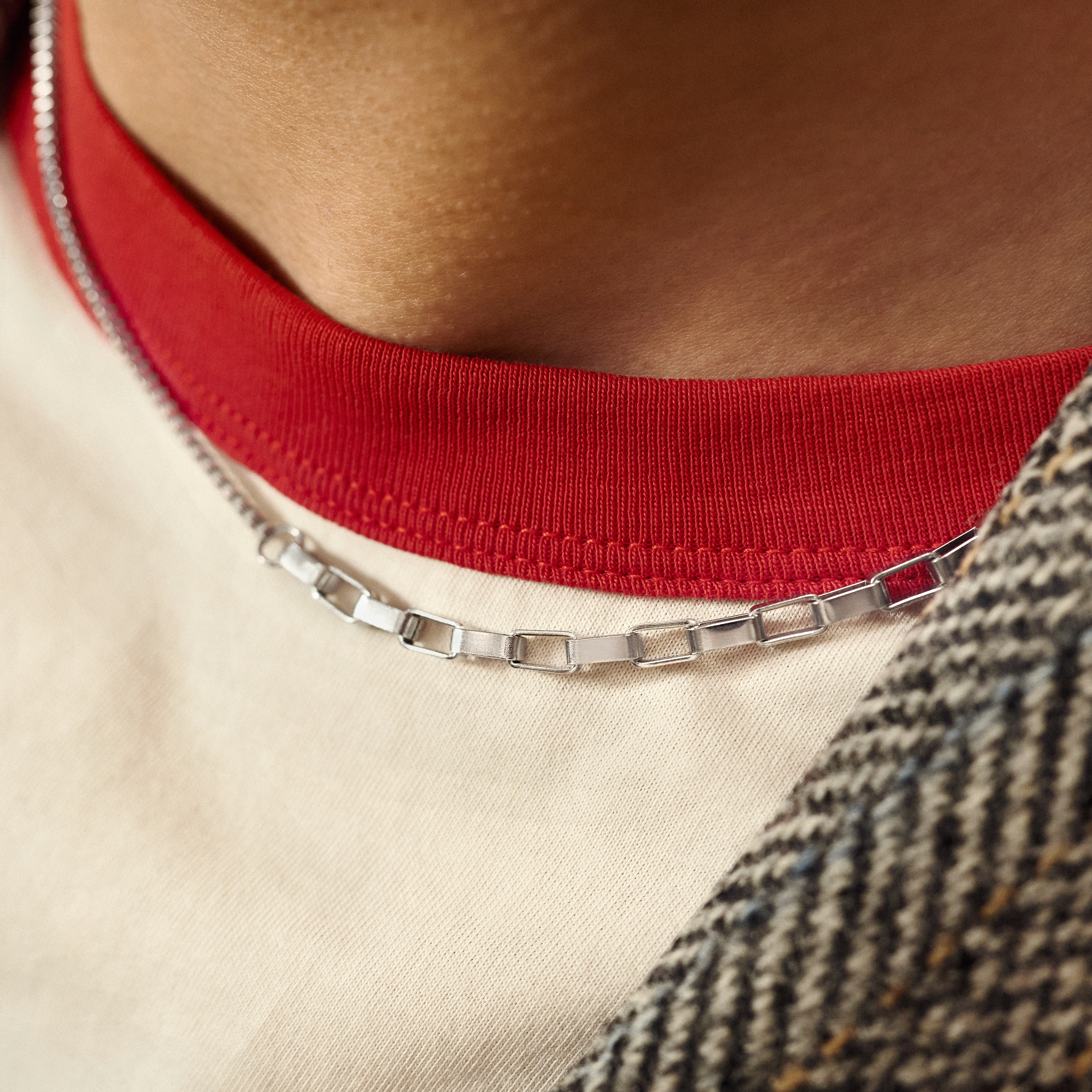 New Classics | Ezüst tónusú rozsdamentes acél dupla láncszemes téglalap és négyzetes box lánc nyaklánc 4 mm - 2