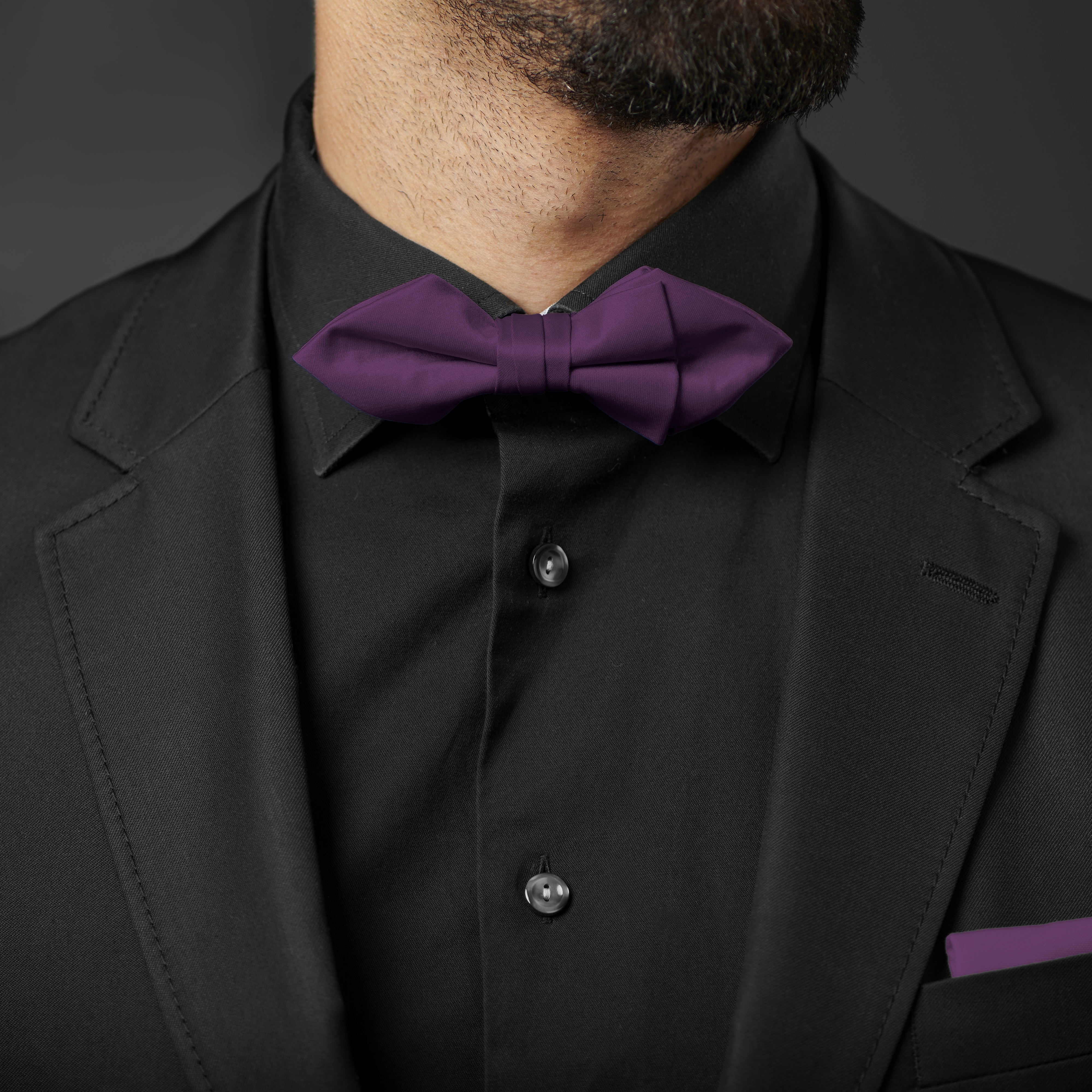 Men's Bow Tie Set,Classic Black Pre-Tied Bow Tie And Handkerchiefs For Men Cotton,Pocket