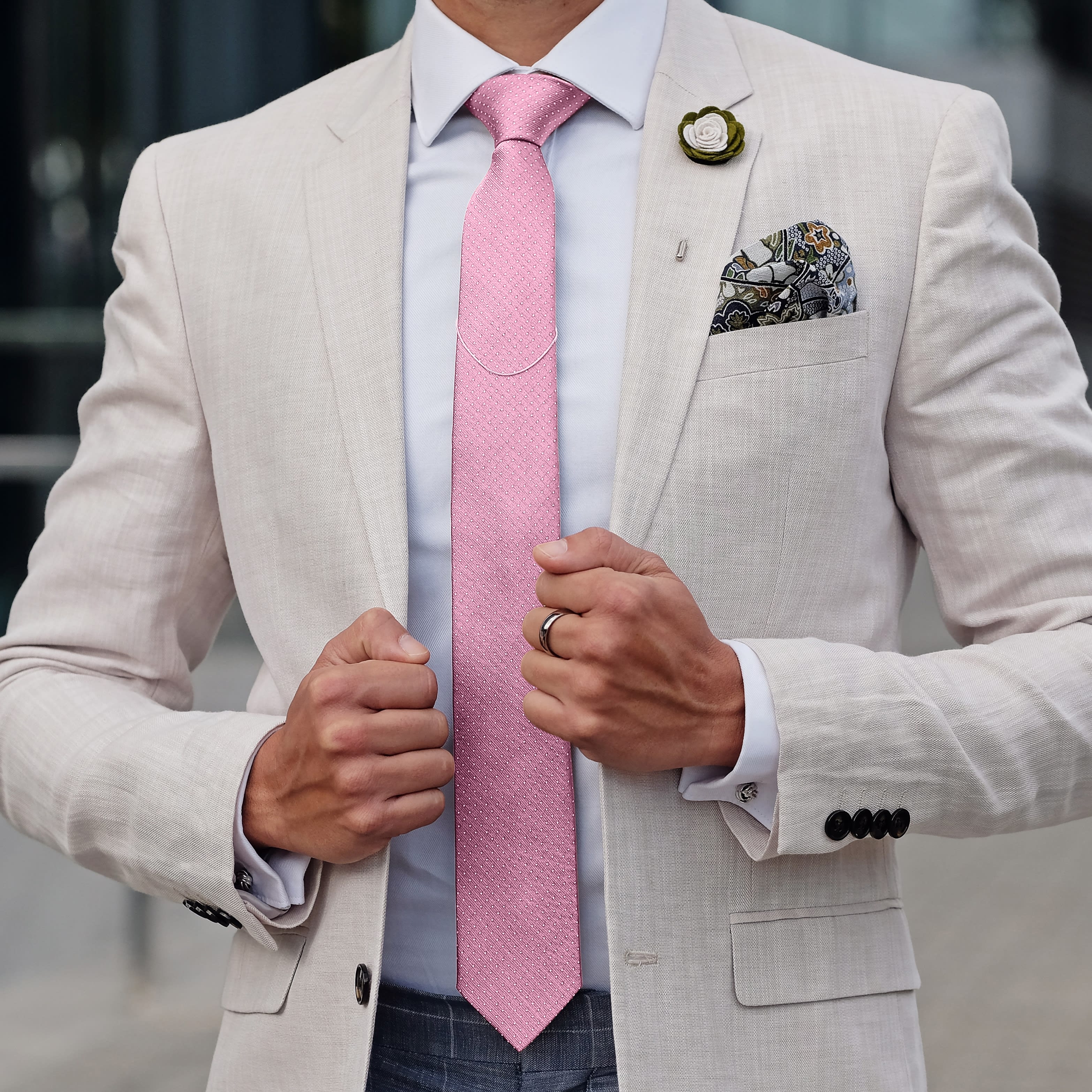 Roze 6 cm Brede Zijden Stropdas met Polkadotmotief - 4