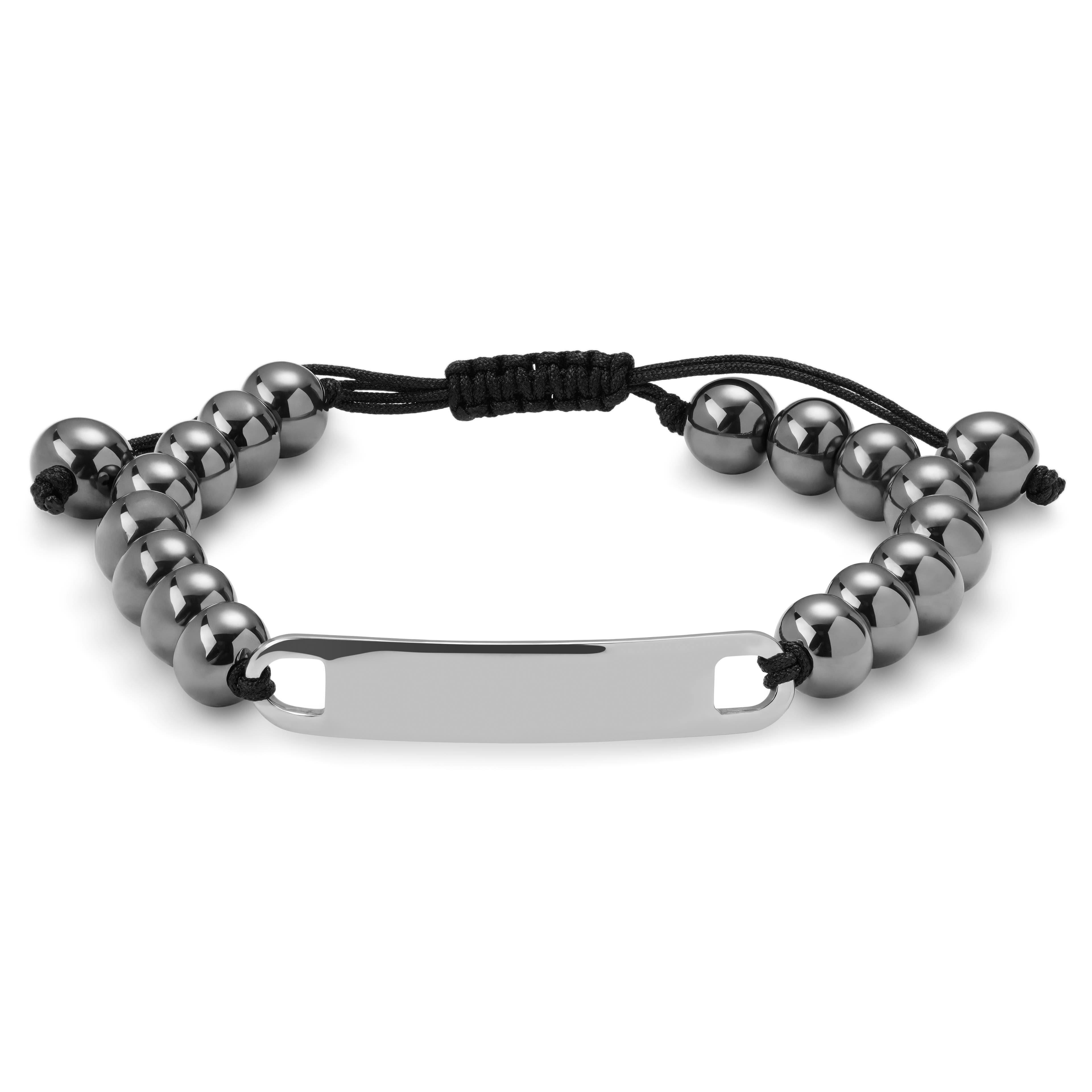 Bracelet en Hématite & Acier Inoxydable avec Plaque d'Identifcation Bracelet en Hématite & Acier Inoxydable avec Plaque d'Identifcation