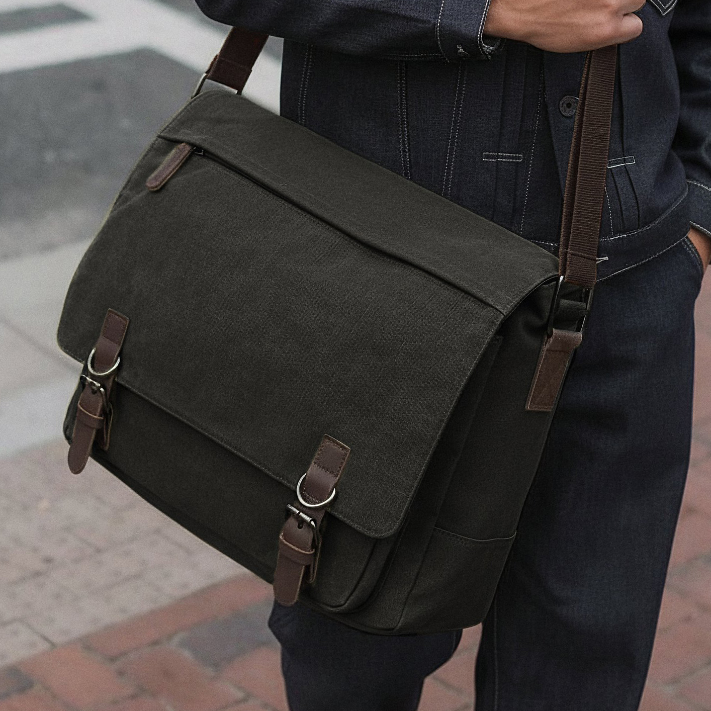 Dark Grey Canvas Satchel - 4