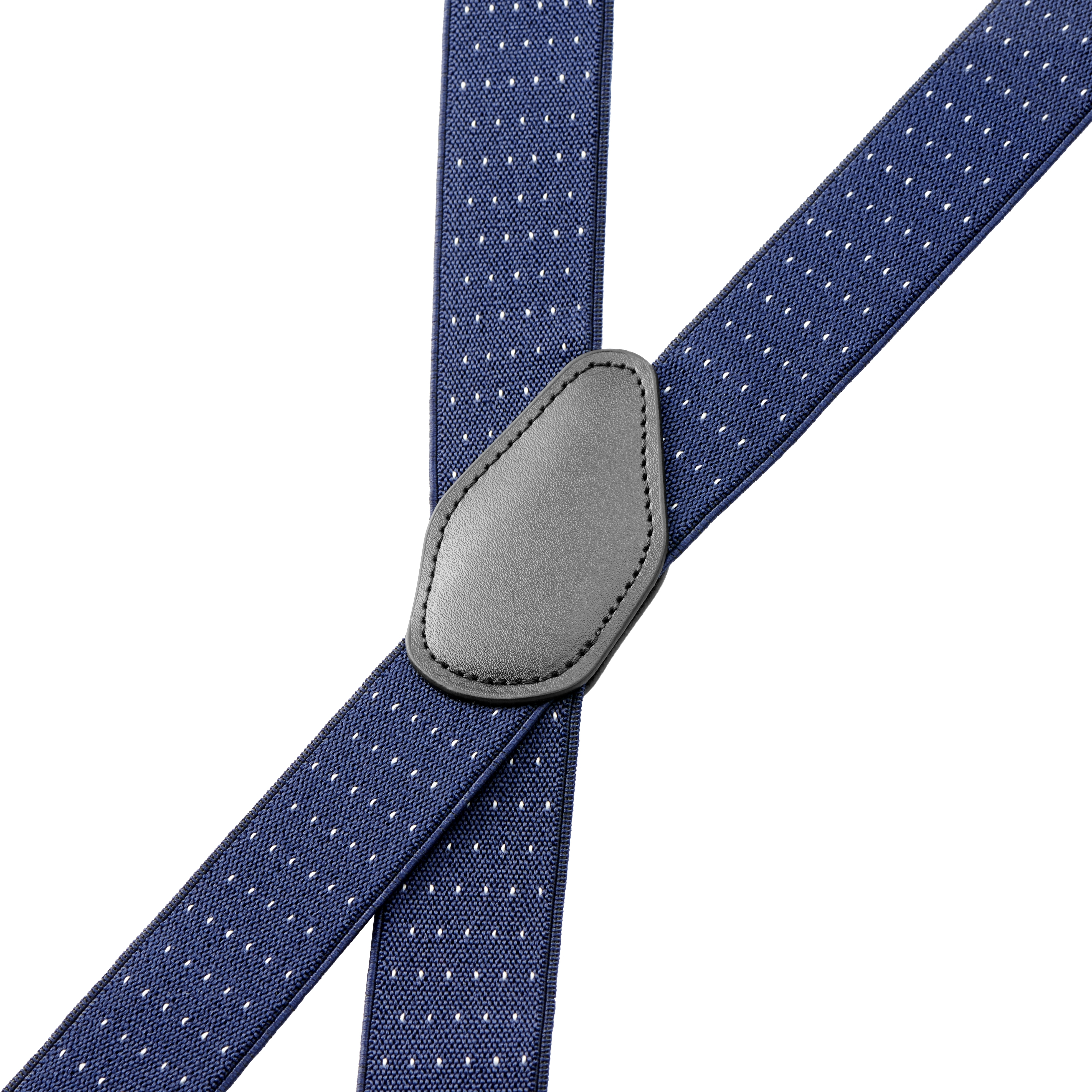 Vexel | Wide Dotted Navy Clip-On X-back Braces - 2