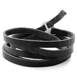 Gladius | Bracelet en cuir de buffle pleine fleur noir à double-tour