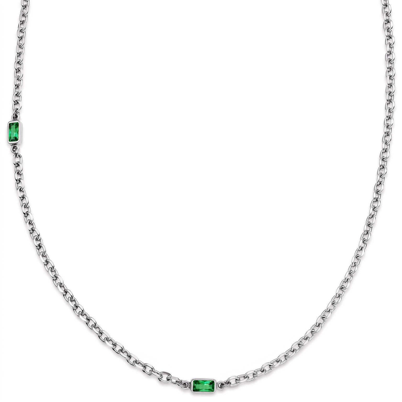 Prism | Collar de eslabón doble plateado con piedras de cristal verde Prism | Collar de eslabón doble plateado con piedras de cristal verde