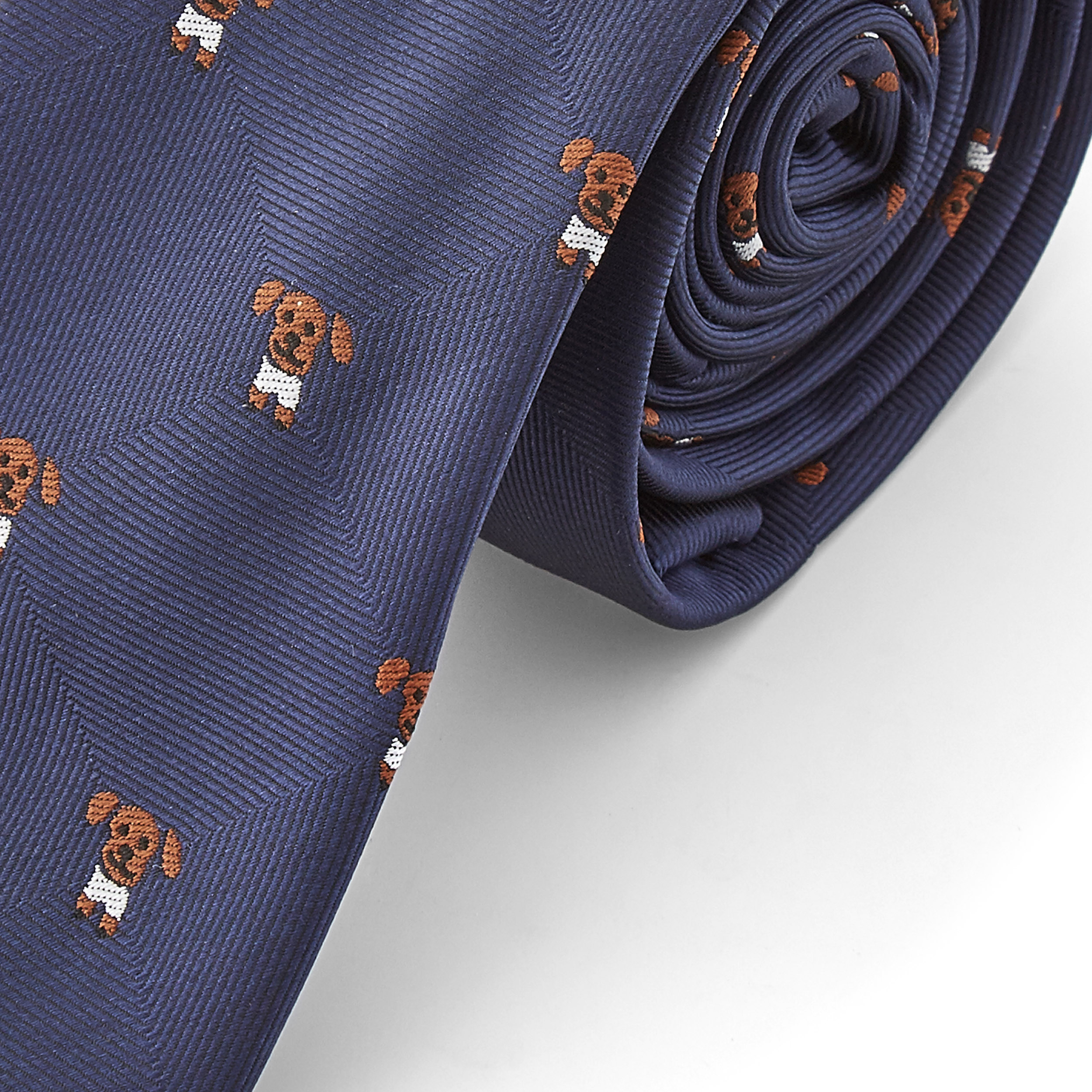 Navy Blue & Tiny Dogs Polyester Tie - 2